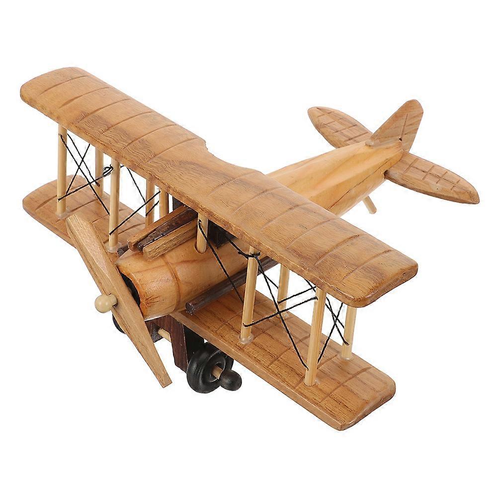 Vintage Wooden Biplane Model Retro Airplane Decor Sustainable Wood Craft Home Table Centerpiece Timeless Design Sturdy Construction