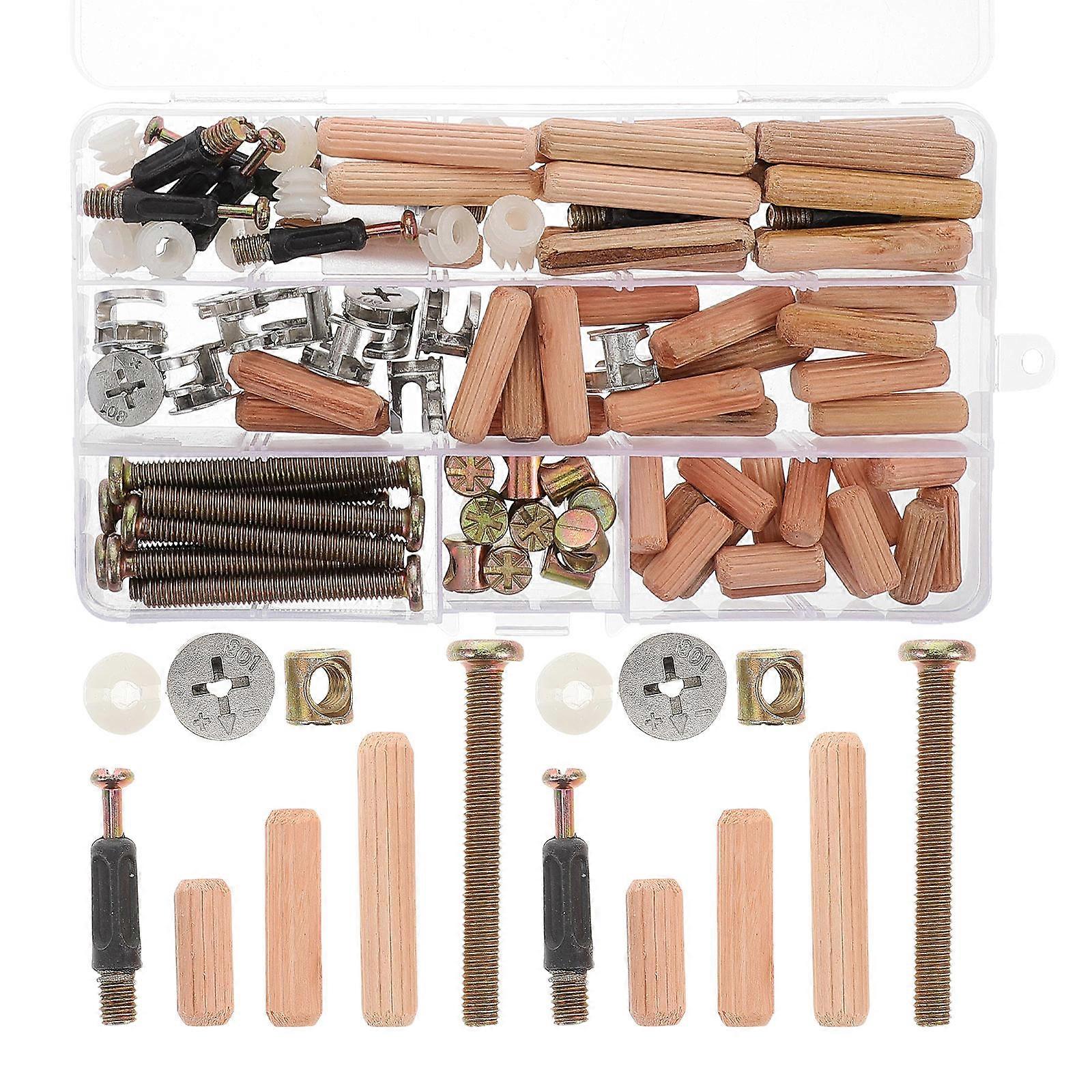 60 Pcs Bunk Bed Screw Assortment with Hex Socket Cap Screws, Nuts, and Wood Dowels – Furniture Hardware Kit for Bed Frame Assembly and Repair