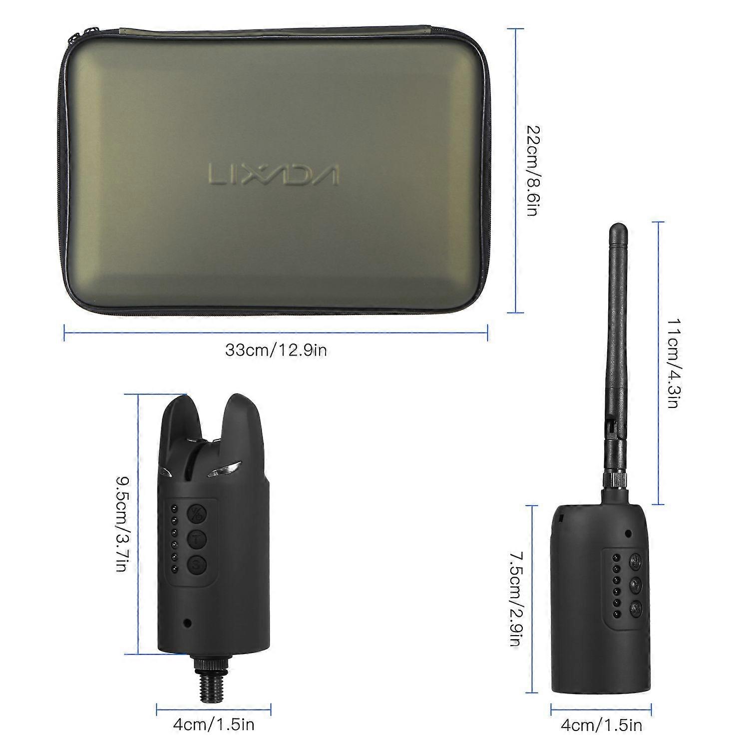 Lixada Wireless Digital Fishing Alarm Set Fishing Bite Sound Alert Kit Changeable Color LED Alarm Indicator with Portable Case