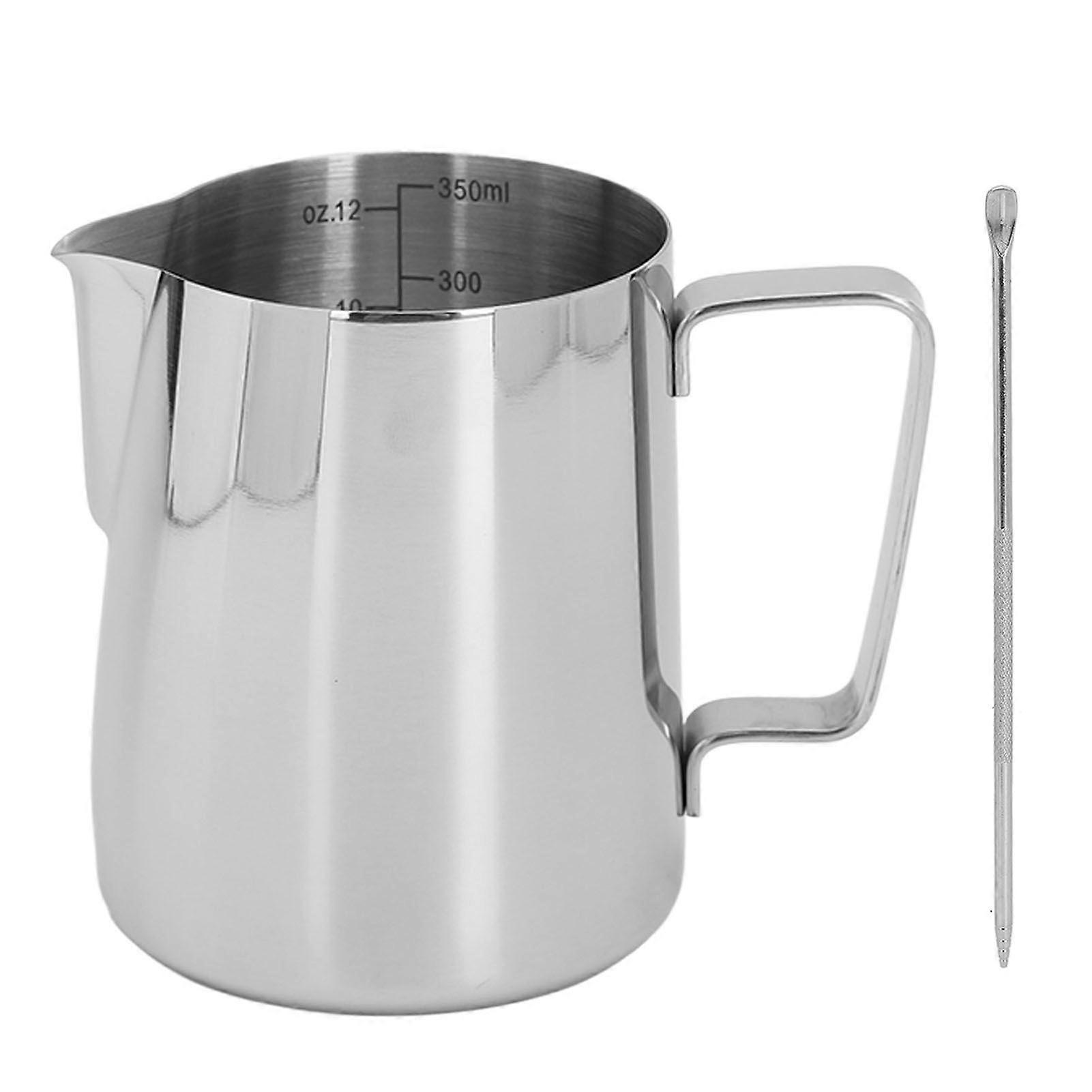 Milk Frothing Pitcher With Latte Art Pen Gloss Sliver 304 Stainless Steel Inner Scale Coffee Steaming Milk Creamer Cup 350ML