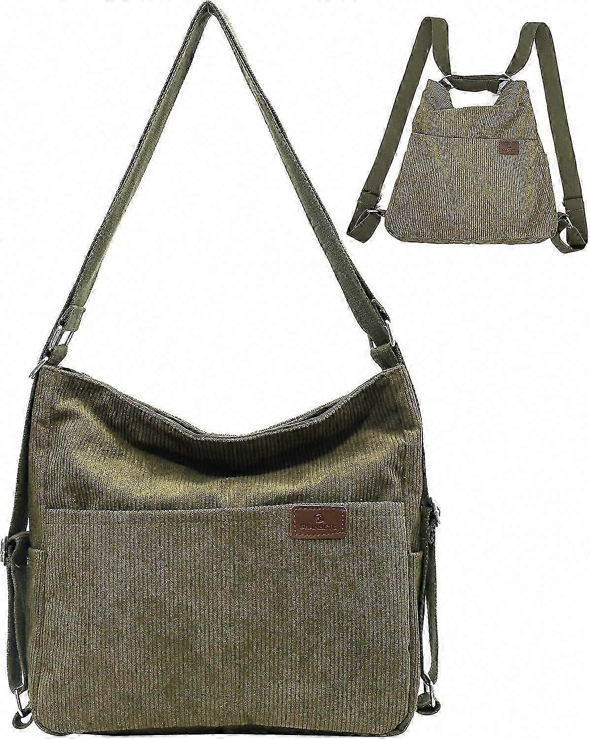 Women's Corduroy Tote Bag Convertible Backpack Crossbody Purse with Multiple Pockets & Compartments