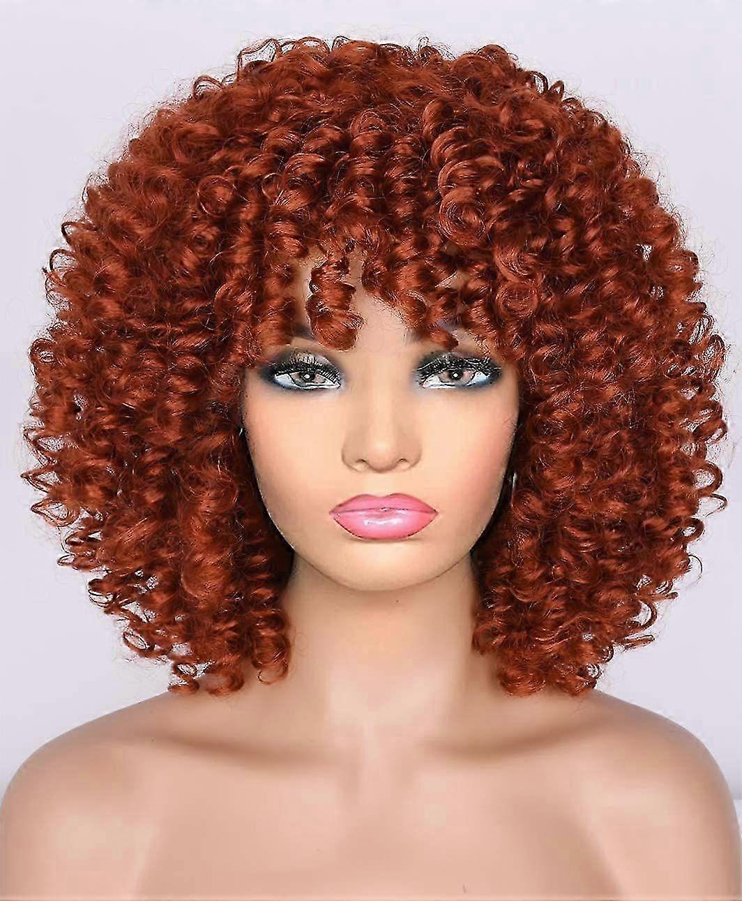 Curly Afro Wig with Bangs Short Kinky Curly Wigs for Black Women Synthetic Fiber
