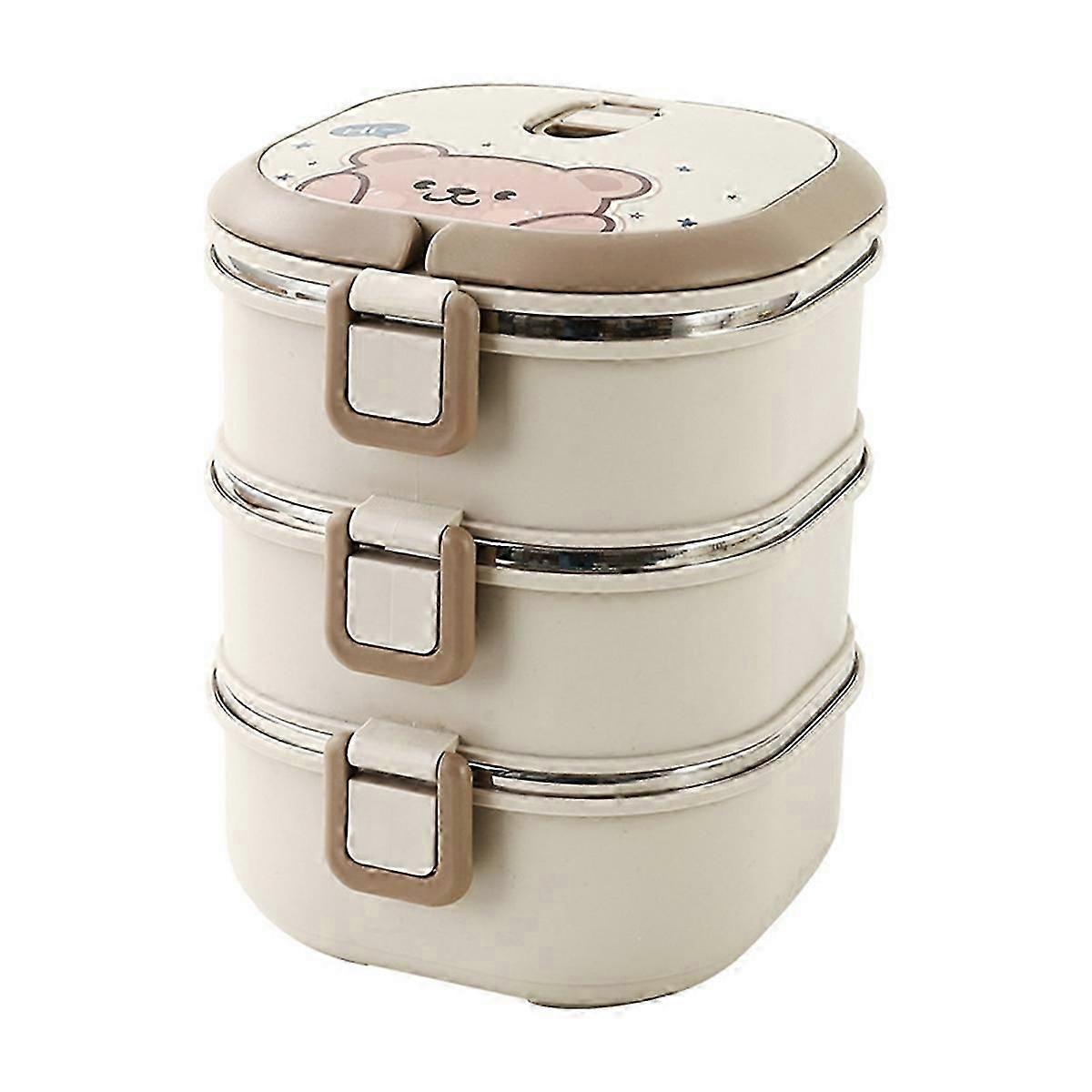 304 Stainless Steel Insulated Lunch Box with Spoon Stacked Bento Box Portable Cute Food Box Leak Pro