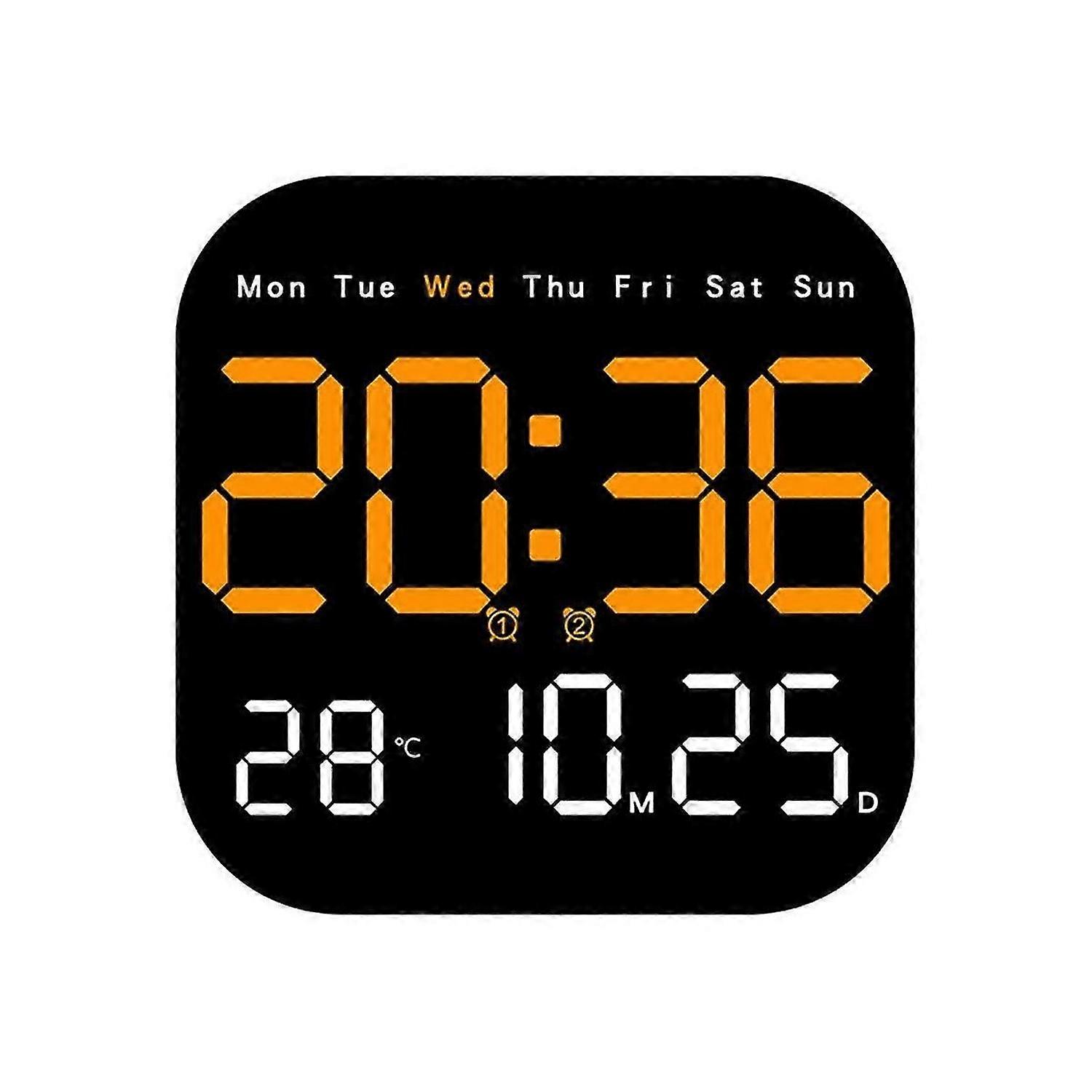 Digital Wall Clocks Temperature Date Week Dispaly Electronic Table Clock 12/24H Wall-Mounted LED Alarm Clock Remote,C