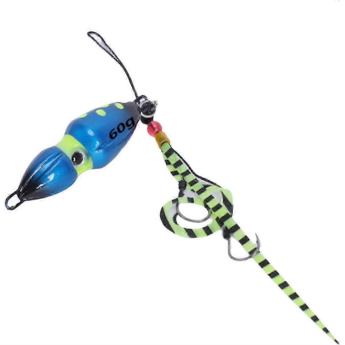 60g Gourd Slider Jig Saltwater Jigging Lure Slow Jig Head with Skirt Lure Luminous Fishing Bait- Gr