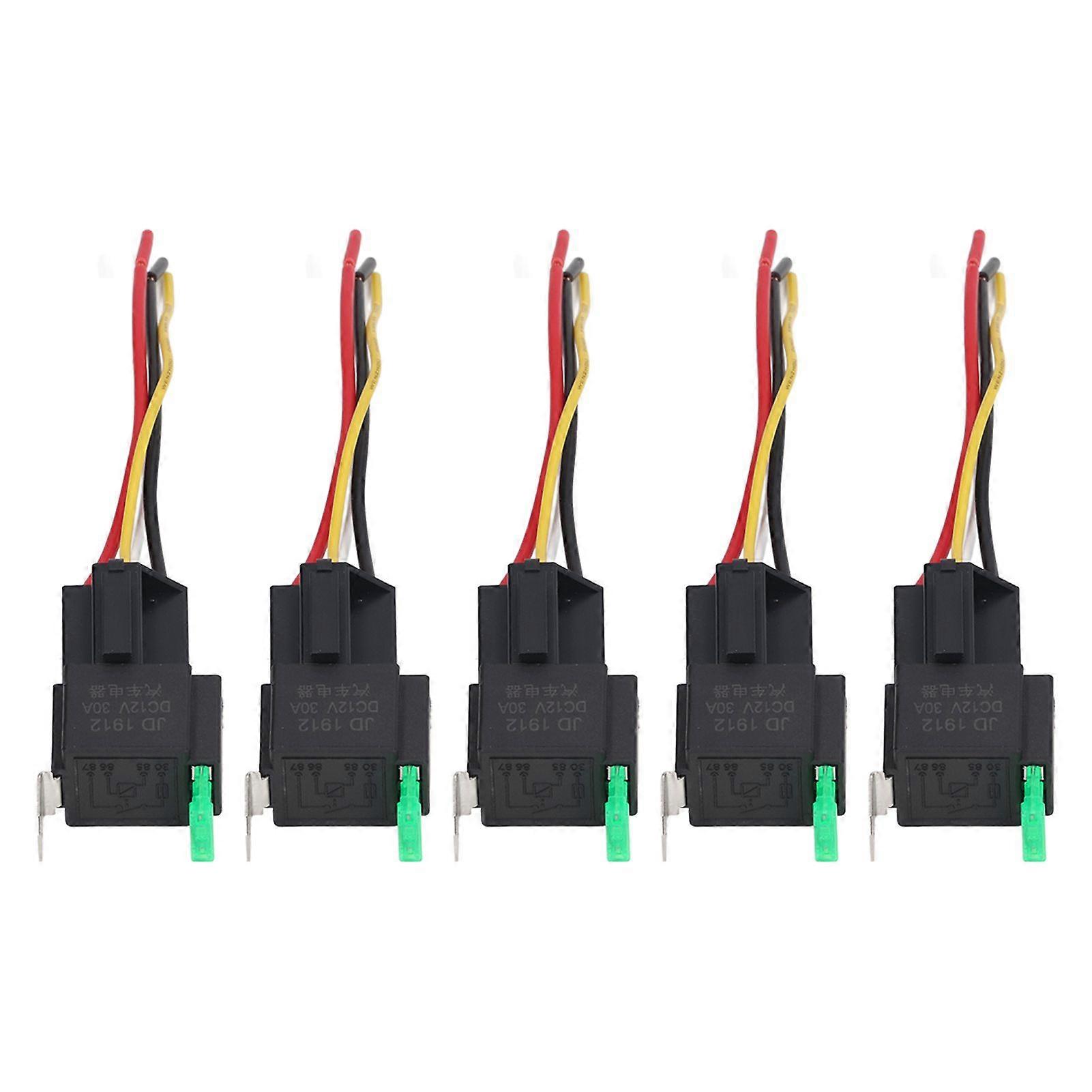 5Pcs Automotive Relay 12V DC 30A 4 Pin 4 Wire Interlocking Relay Socket Set Kit for Vehicle