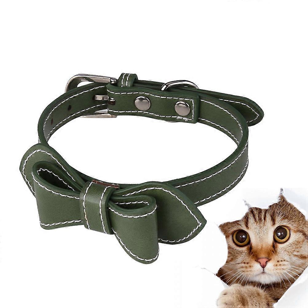 Cat Bowknot Collar PU Collar for Pet Dog and Cat Green