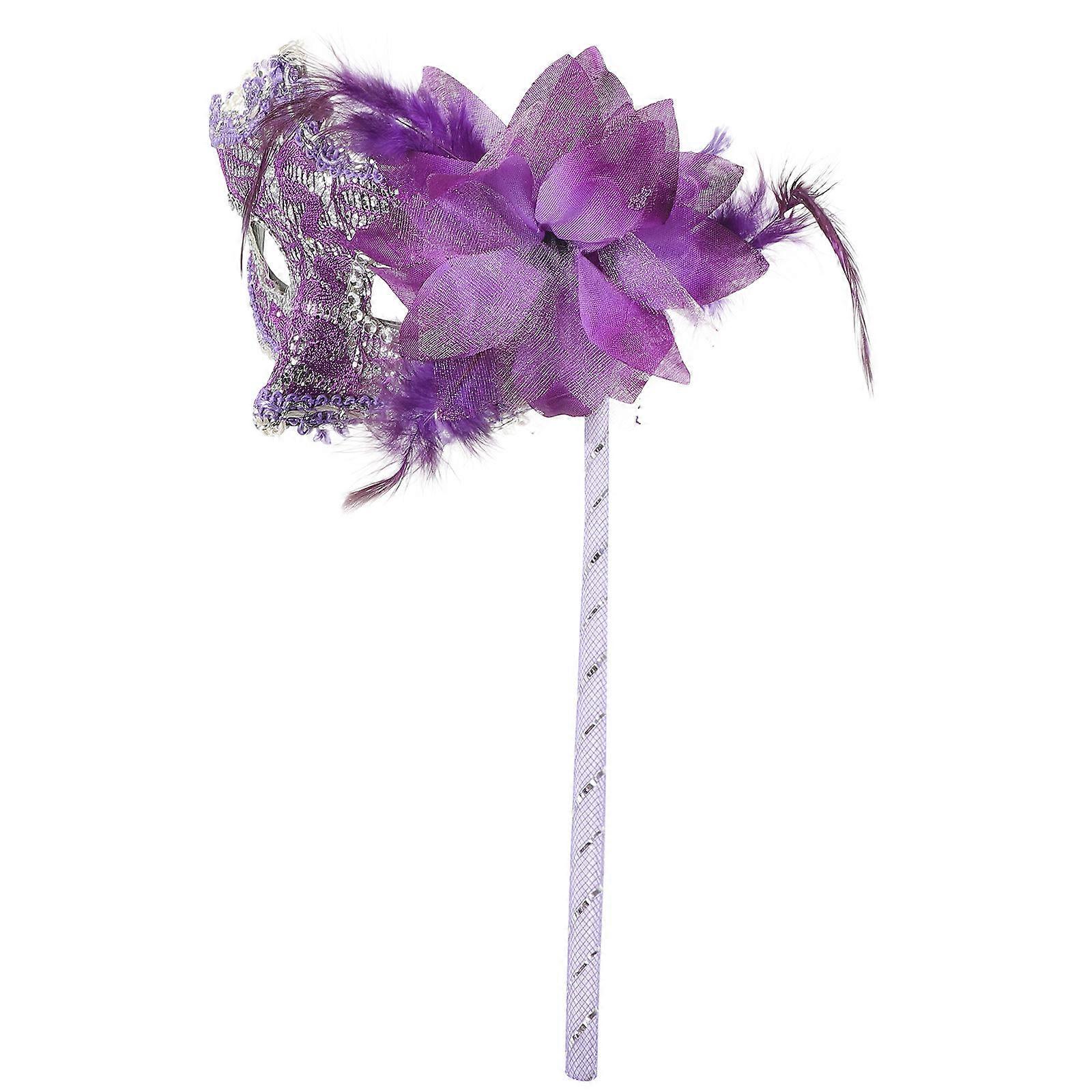Masquerade Mask Handheld Performance Props Party Supplies Purple Halloween 1Pcs