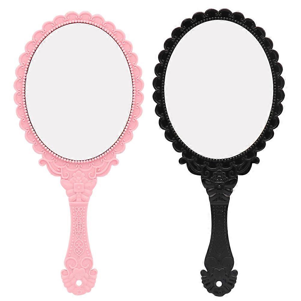 Retro Handheld Makeup Mirror for Females Round Portable 2Pcs Set