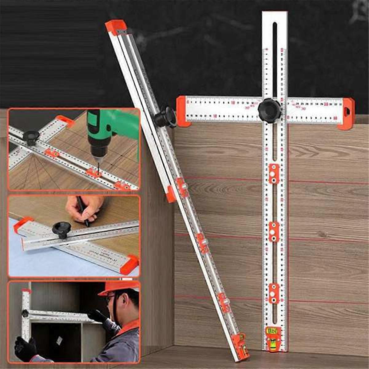 2-in-1 Drilling Positioning Ruler, Square Ruler Woodworking Ruler