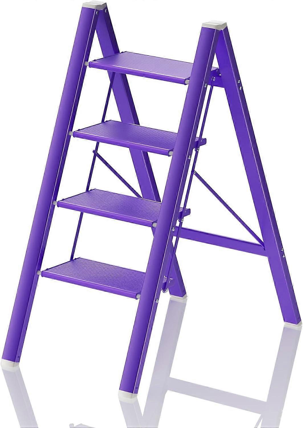 Step Ladder 4 Step Folding Ladders for Adults,Lightweight Aluminum Stepladder,330lbs Capacity Library Kitchen Home Office Purple Step Stool