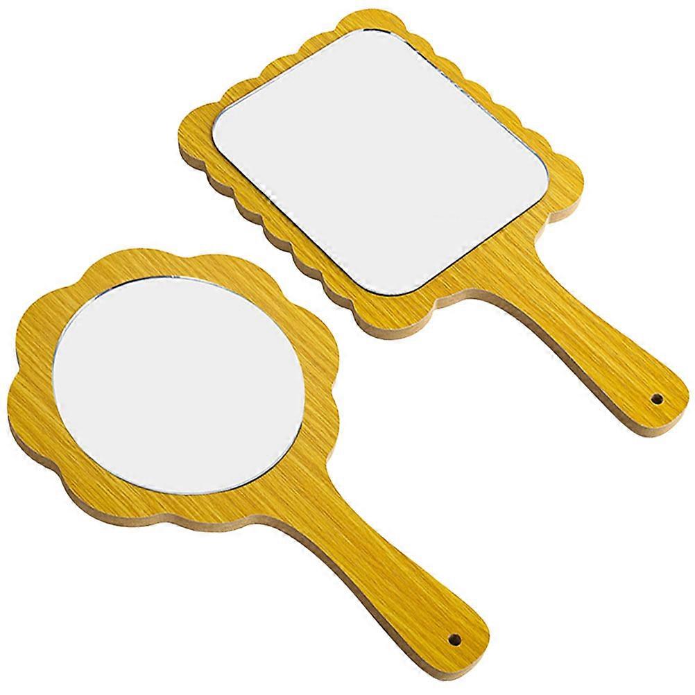 Hand-Held Makeup Mirrors Mirror with Wooden Handle 4Pcs for Outdoor Use