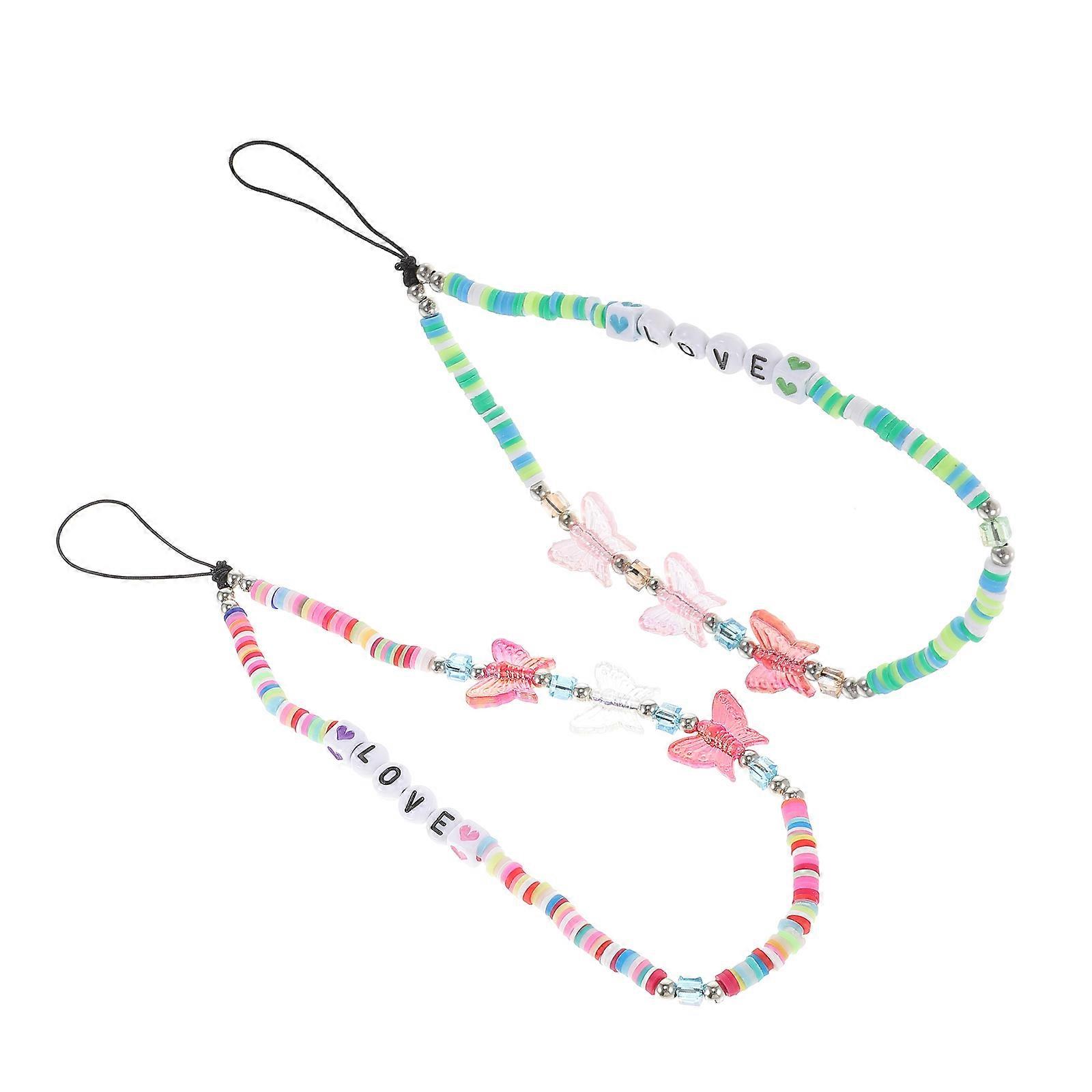 DIY Phone Charm Lanyard Beaded Chain For And Handbags Green Easy To Phone Or Keychain 2Pcs