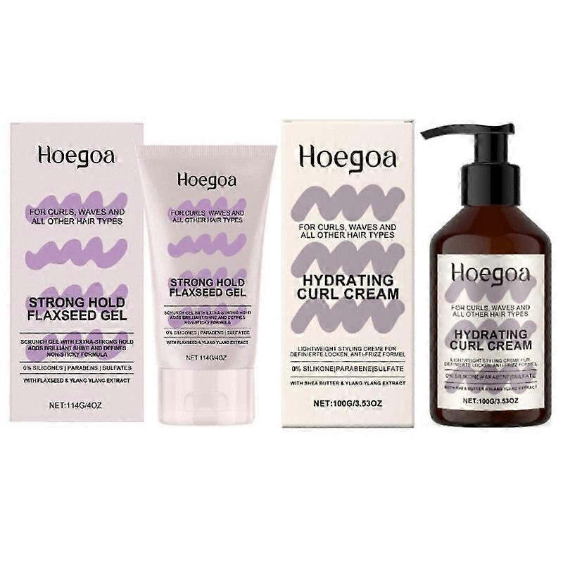 Curls Strong Hold Gel + Hydrating Curl Cream Set, Long-lasting Extra Strong Scrunch Gel for Defined Curls, Curl Cream for Smooth & Defined Curls, Anti