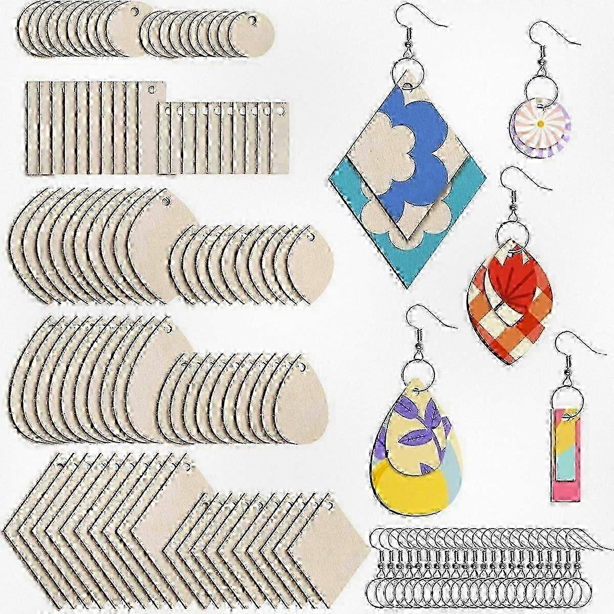 Unfinished Wood Teardrop Earring Blanks with 100 Hooks and 100 Jump Rings