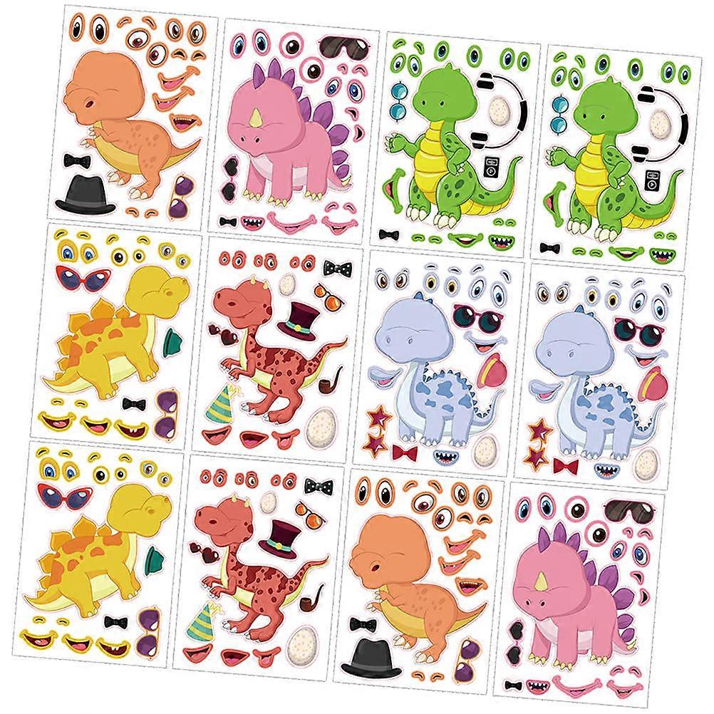 Dinosaur Stickers Diy Creation Dinosaur Themed Party Assorted Color Square Shape Repositionable 12 Sheets