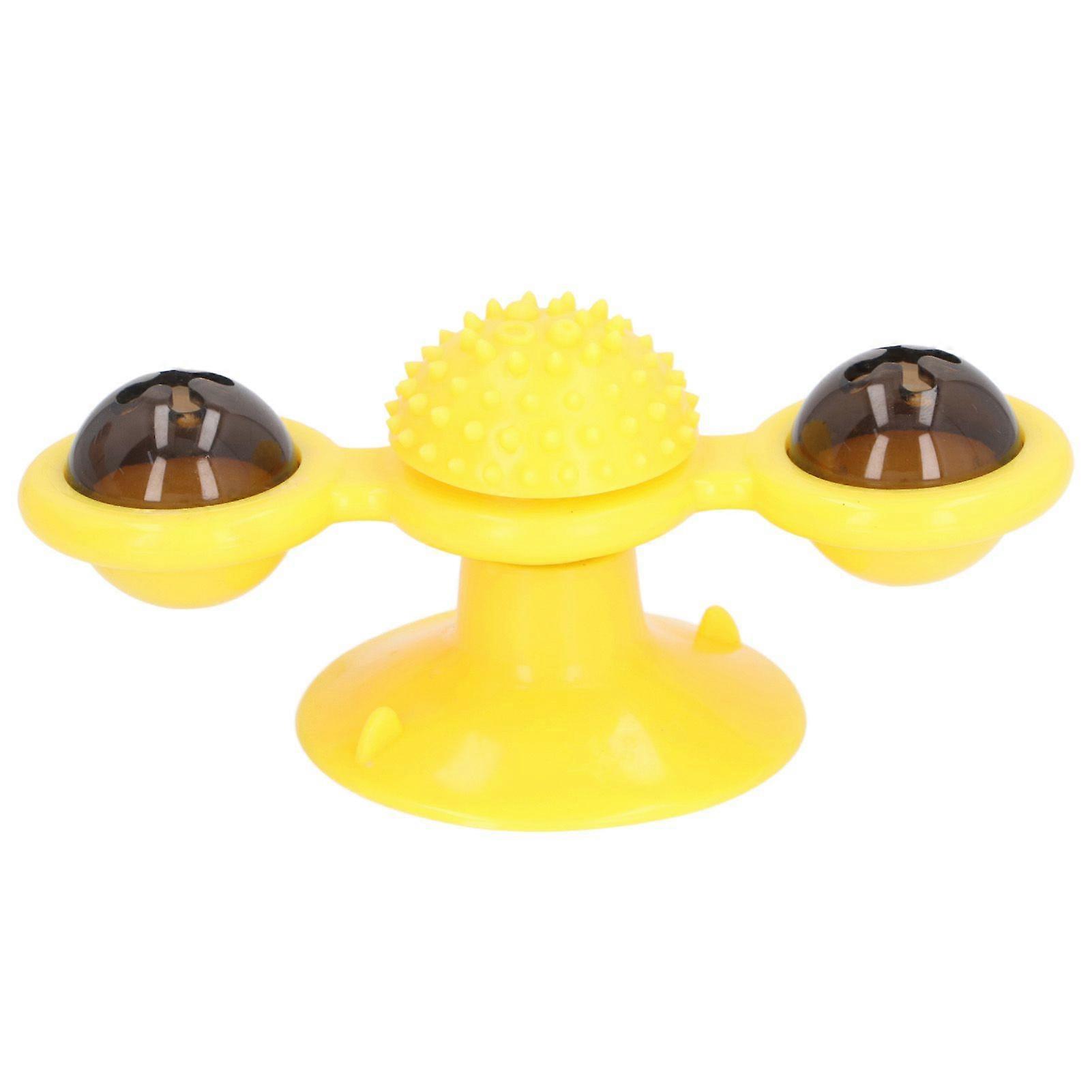 Windmill Cat Toys with Catnip and LED Light Ball Interactive Windmill Cat Catnip Toy with Suction Cup for Cat Chew Exercise Yellow