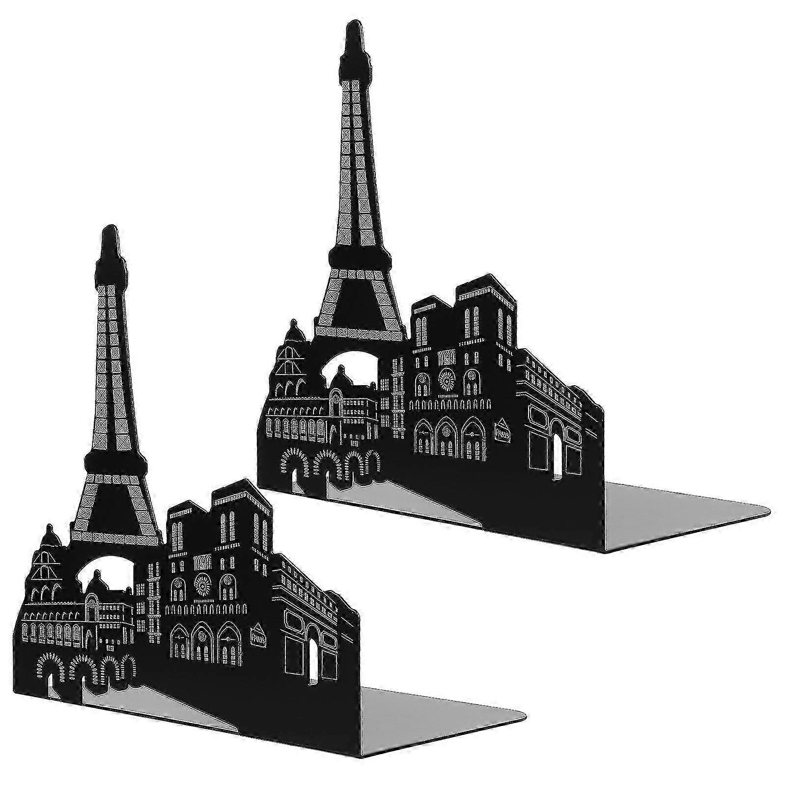 2pcs Book Organizer Silhouette Hollowed Tower Book Ends Desktop File Book Holders