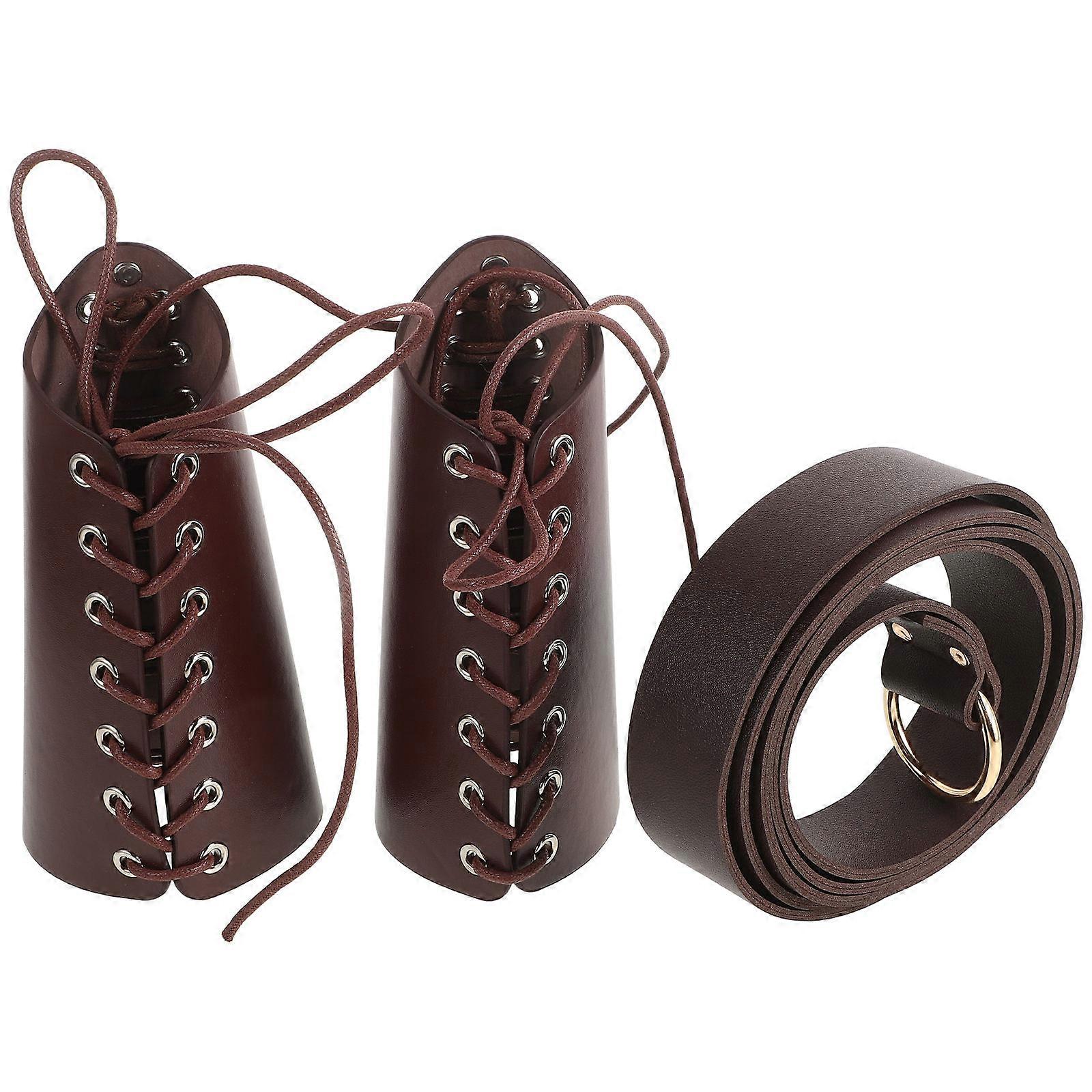Brown Renaissance Waist Belt and Arm Guards for Adults 2Sets Kit