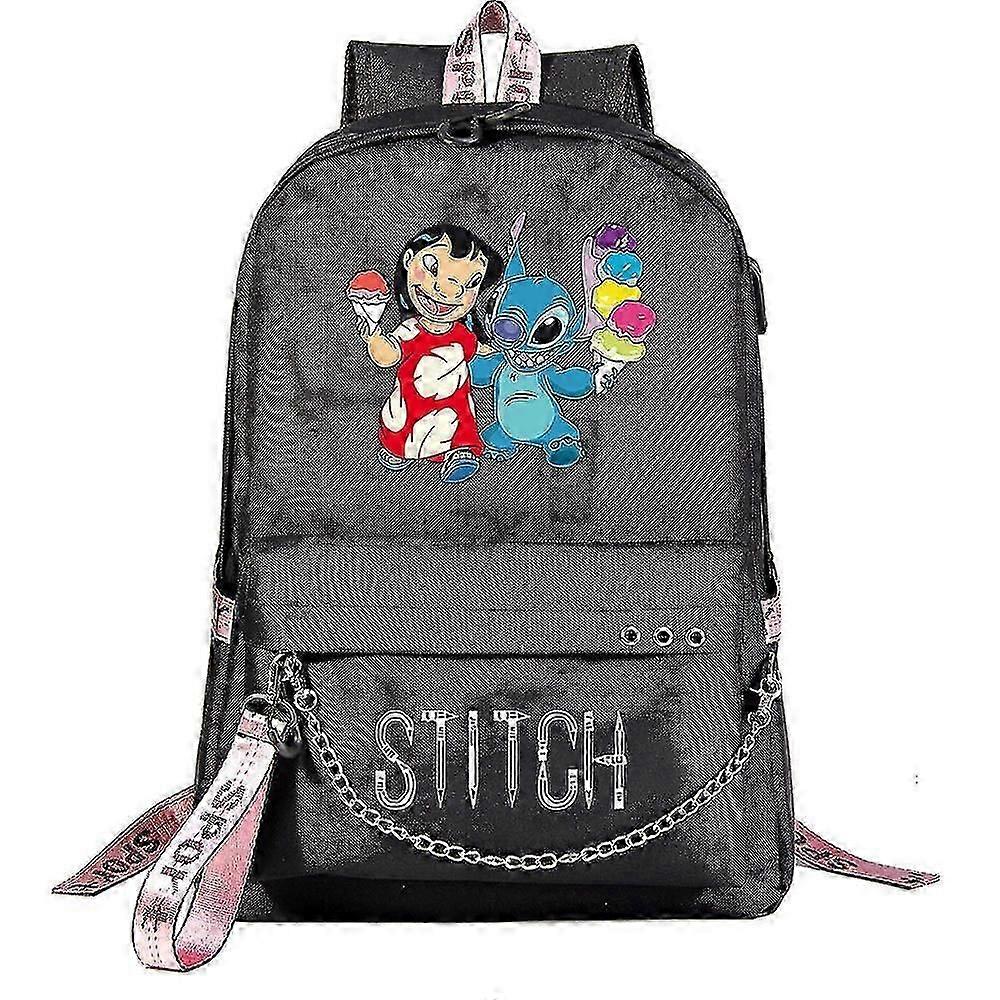 Stitch Kawaii Boys Girls Kids School Book Bags Women Usb Chain Backpack Canvas Men Laptop Bagpack Packsack Bookbag-i
