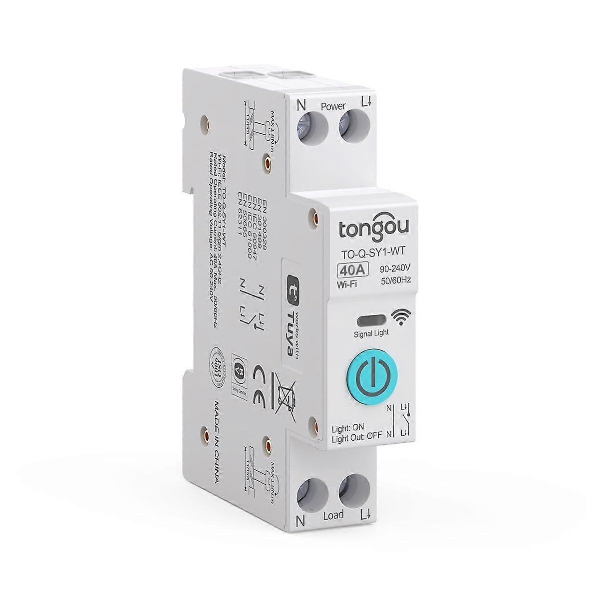 DIY 1P+N DIN Rail WiFi Smart Switch 40A, iOS/Android, Voice Control, Scheduling, No Power Monitoring