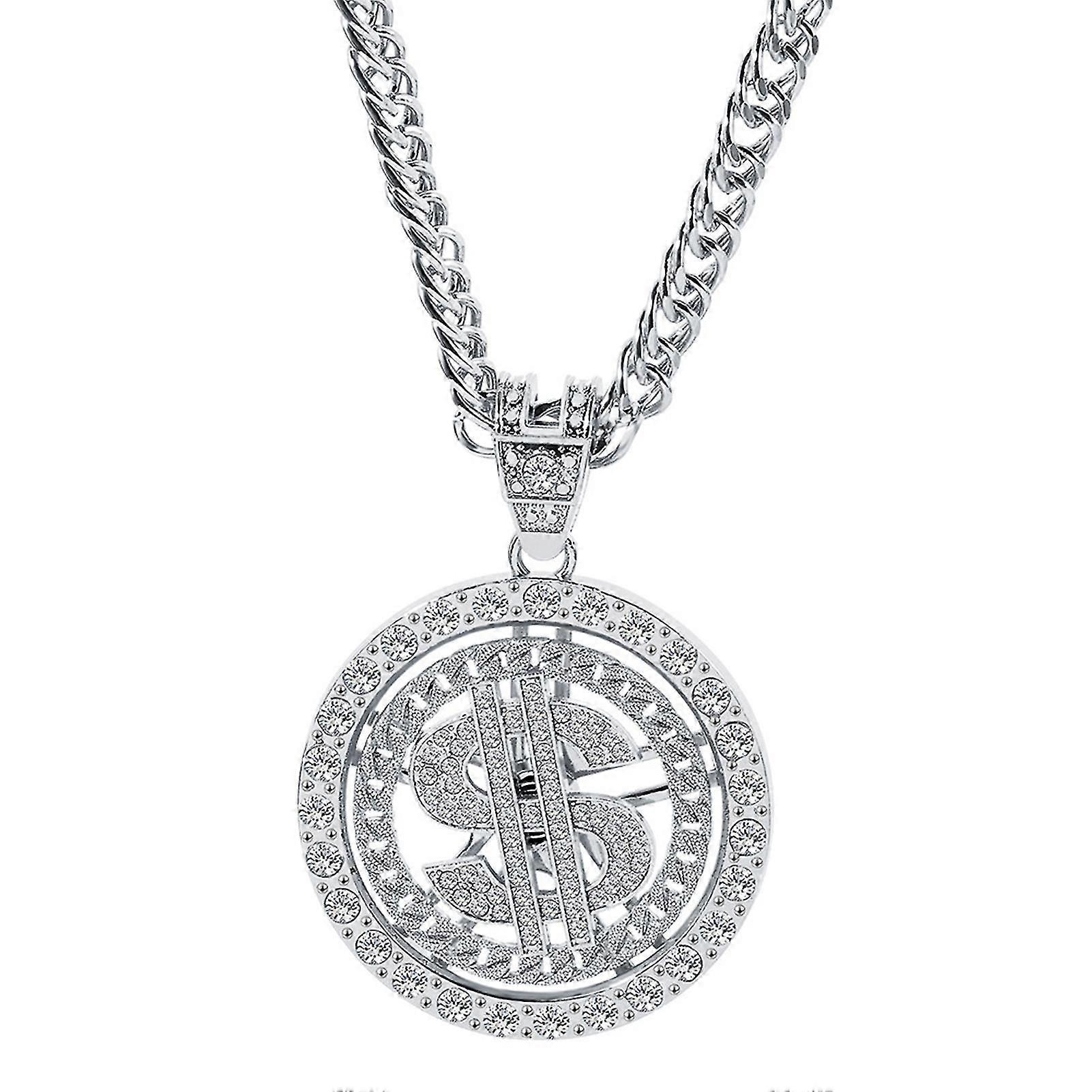 זהב כסף שרשרת דולר סימן שרשרת ראפר מסתובב היפ הופ שרשרת מזויפת מתנה לחבר אח אבא בעל