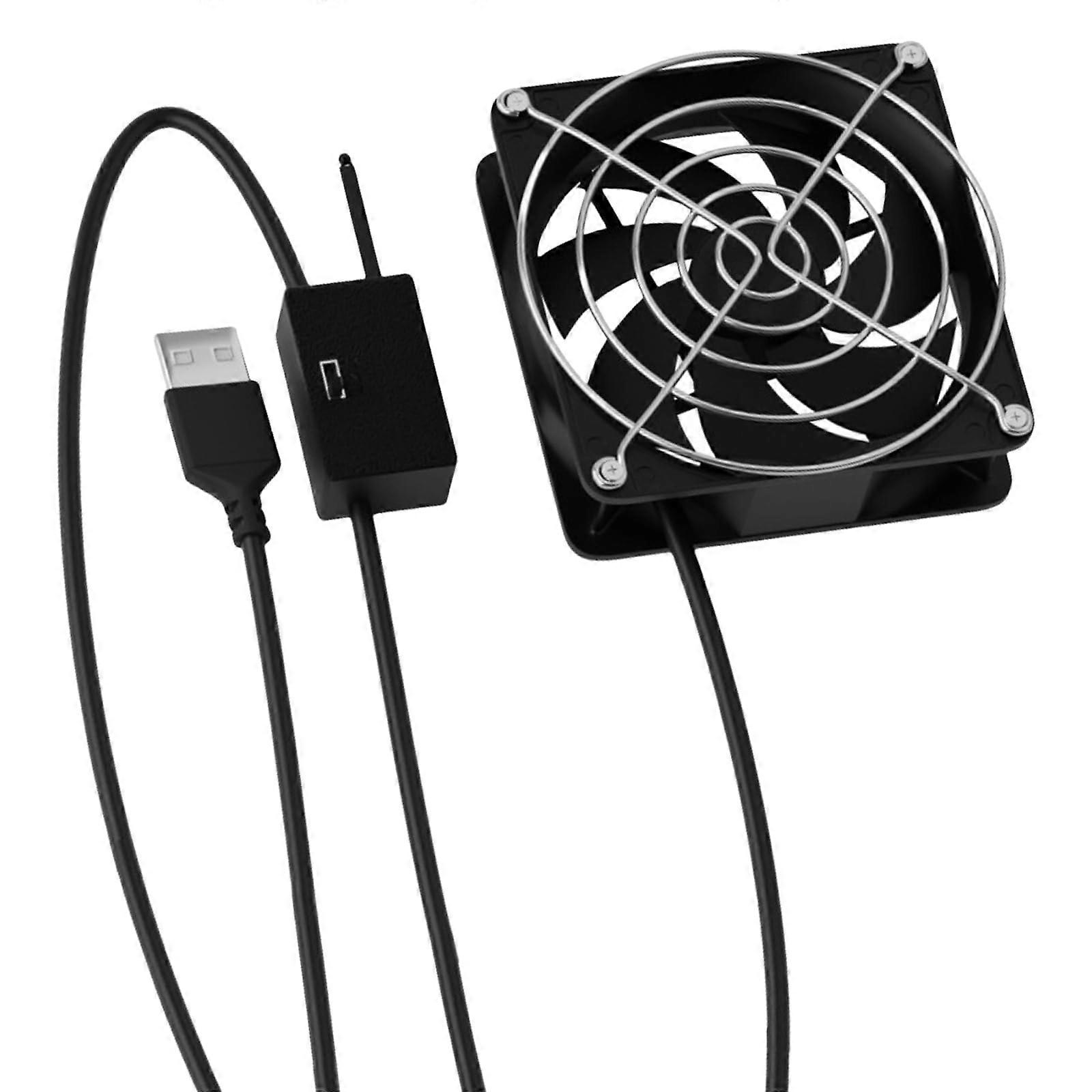 USB 5V Powered 8cm Cooling Fan With Temperature Control For Routers And Consoles Automatic Start At 40C