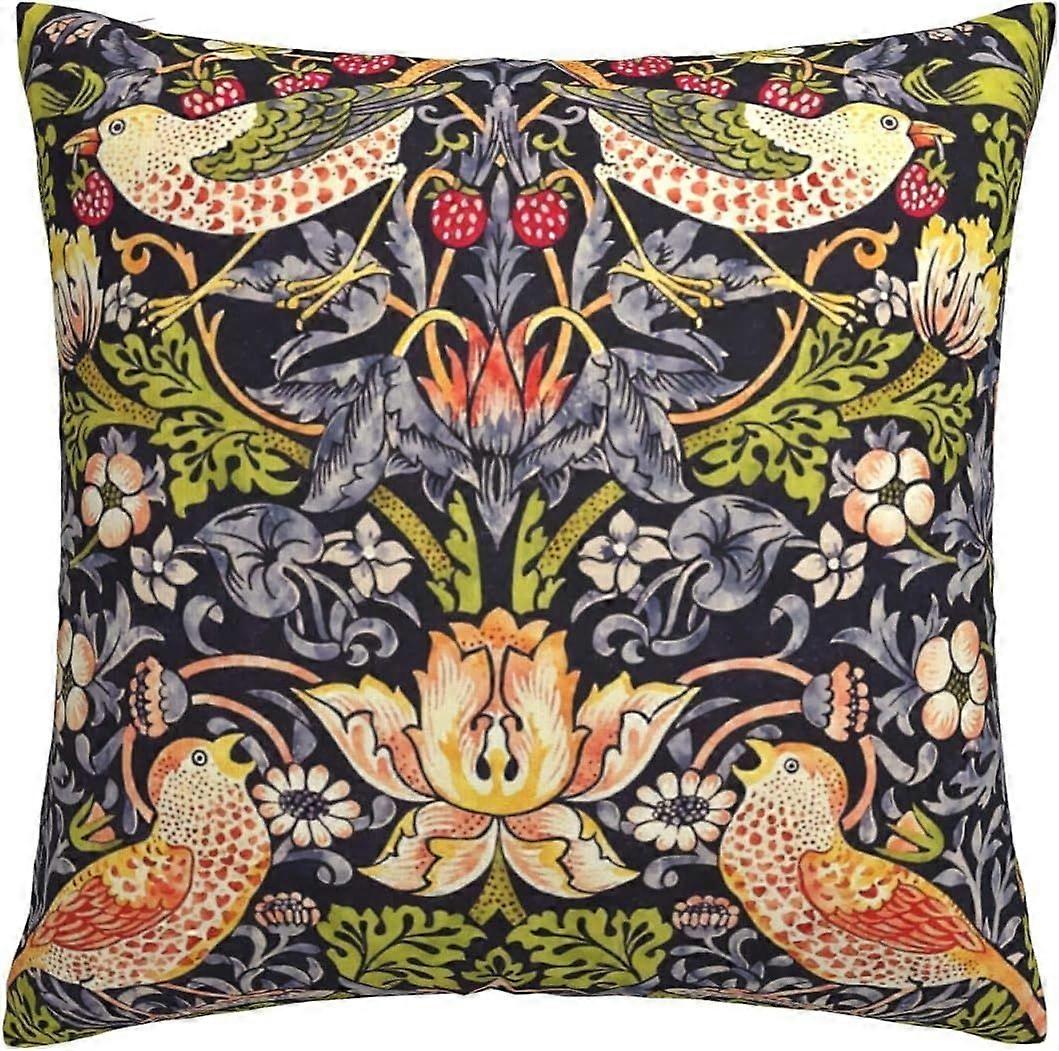 n812ウィリアムモリスストロベリー泥棒クッションカバー45 x 45 cmスクエアスロー枕カバーソファ寝室用非表示ジッパー付き18 x 18インチセット