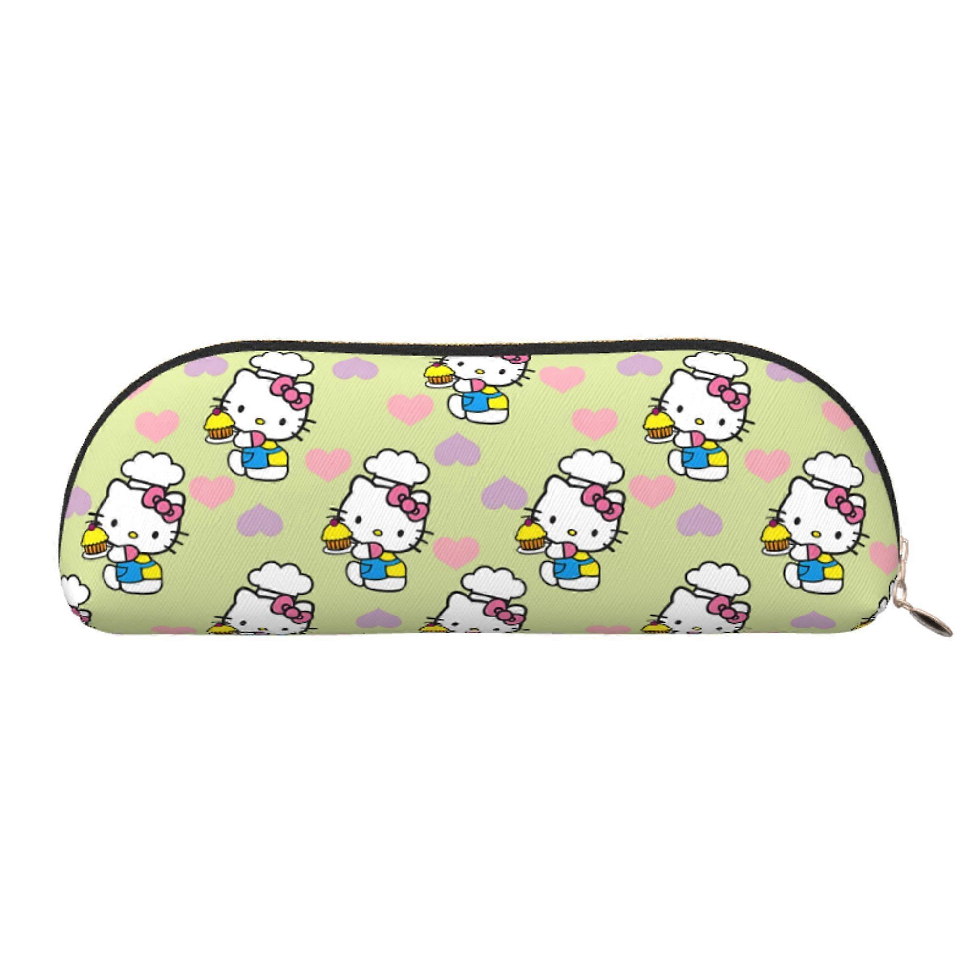 Hello Kitty Leather Semi-circular Zipper Pencil Case Large Capacity Multi-function PVC Semi-circular Storage Bag