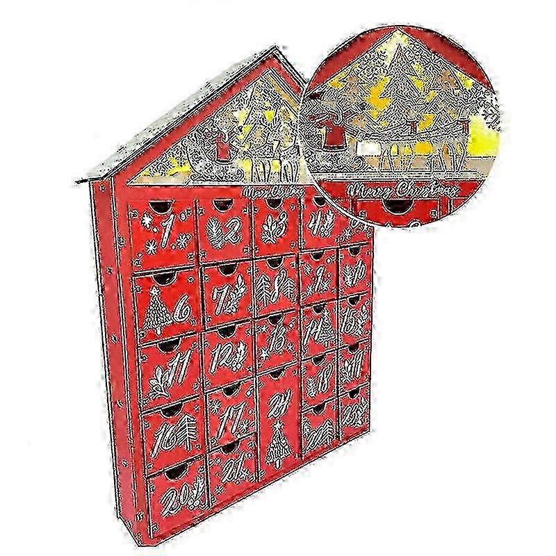 Christmas Wooden Advent Calendar With Led Light 24 Storage Drawers Christmas Countdown Calendar For Holiday Decoration miao4