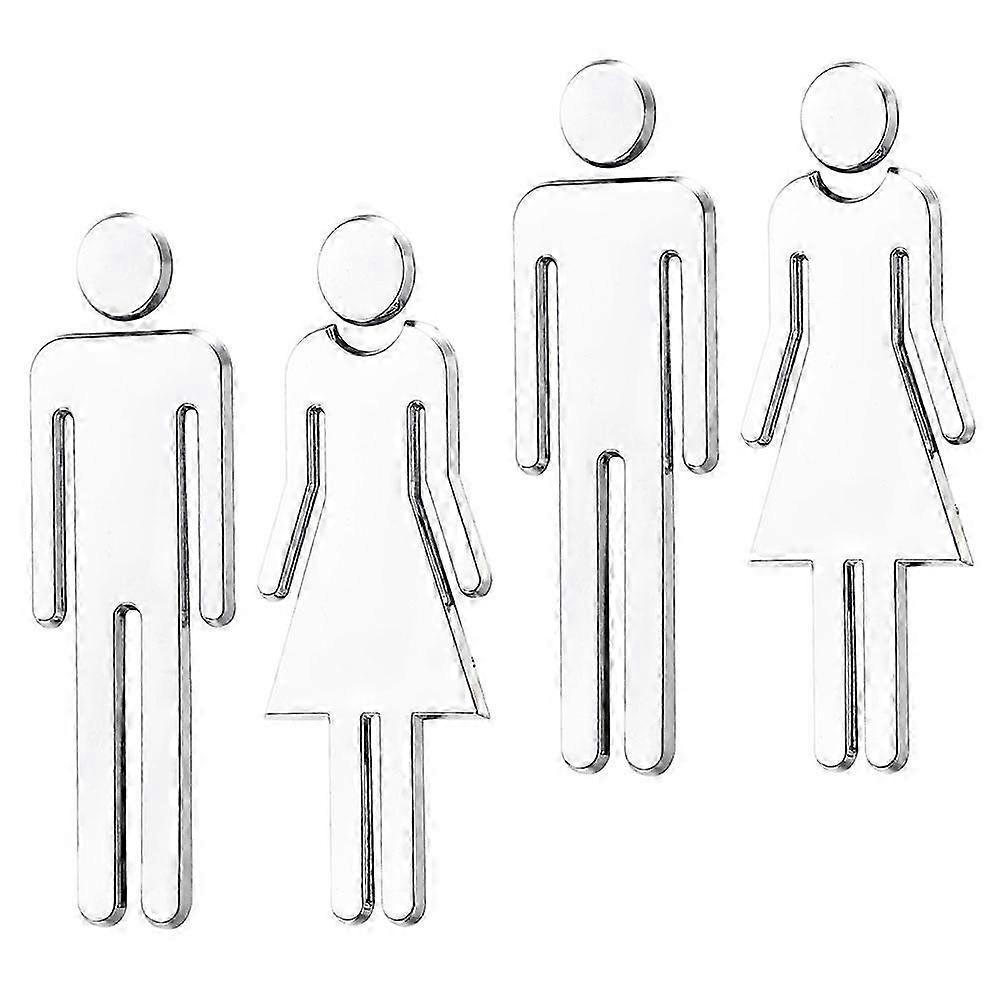 Bathroom Sign, 4 Pieces Home Lavatory Clear Identification Silver
