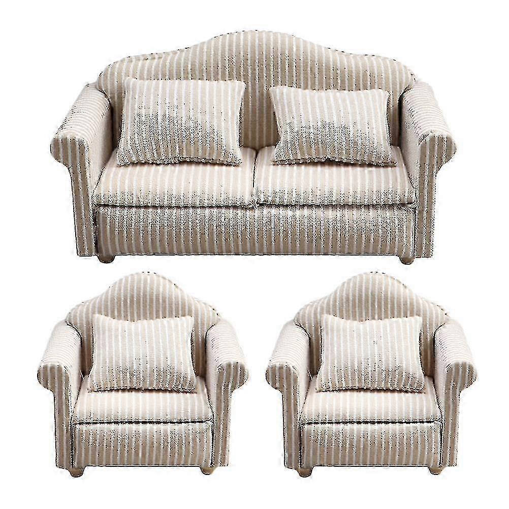 Miniature couch for dolls house - 3 pcs sofa model with pillow