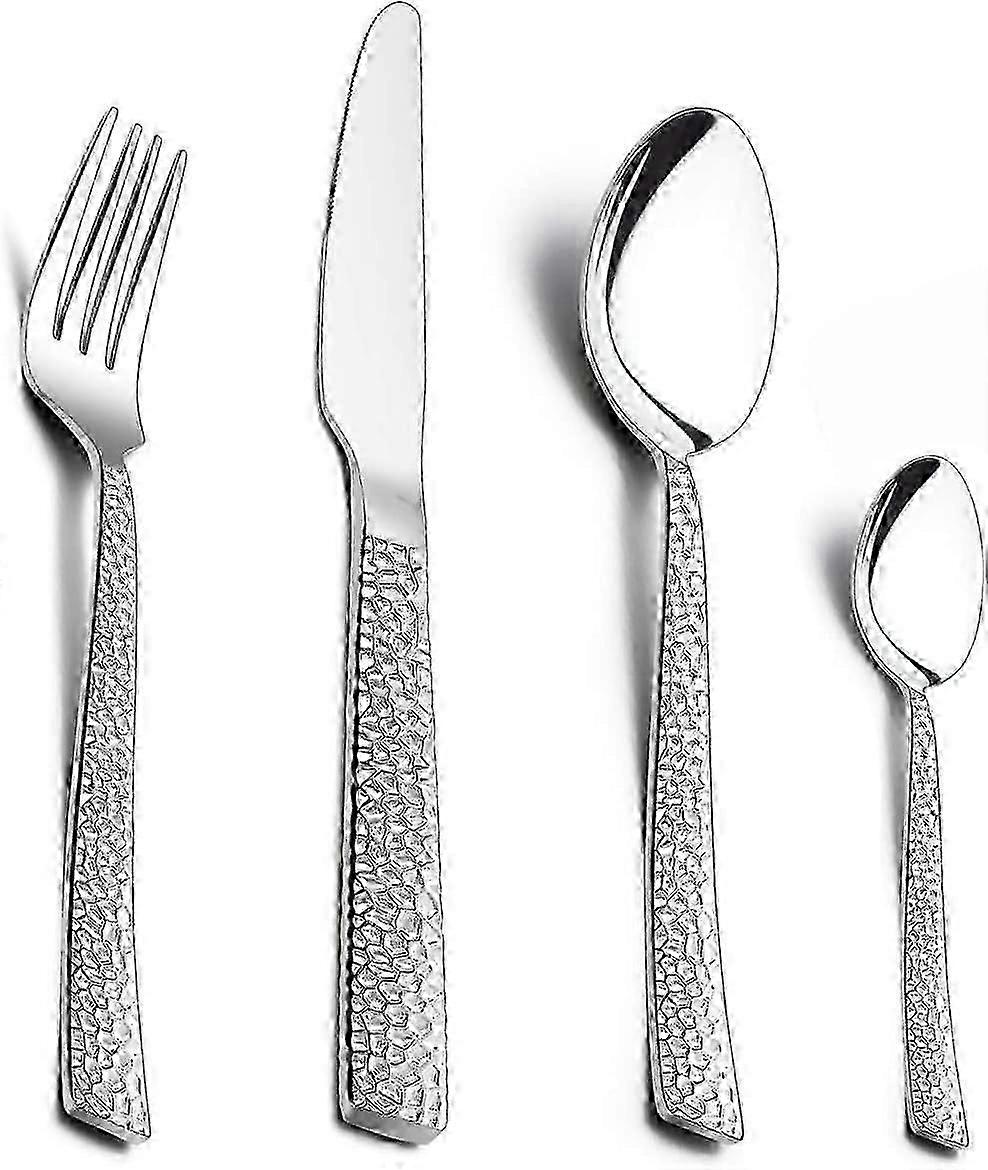 16 Pieces Cutlery Set, Stainless Steel Hammered Flatware Cutlery Silverware