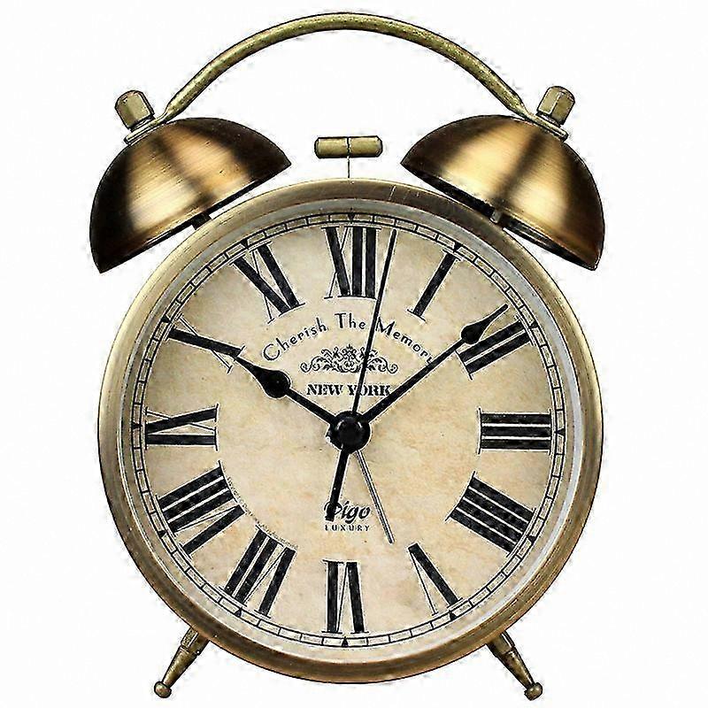 Vintage Analog Alarm Clock with Twin Bells, Silent Non-Ticking Quartz Movement, Battery Operated for Travel and Home Use