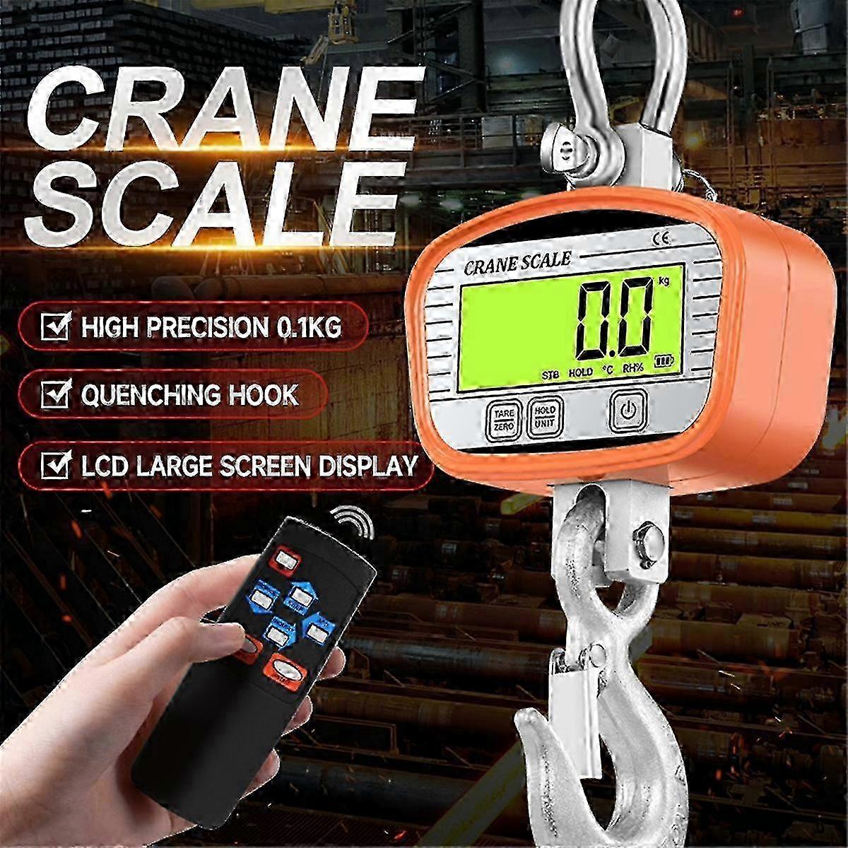Industrial Grade 1000kg Digital Crane Scales with 0.1kg Accuracy: LCD Display, Hook Scale & Hygrometer