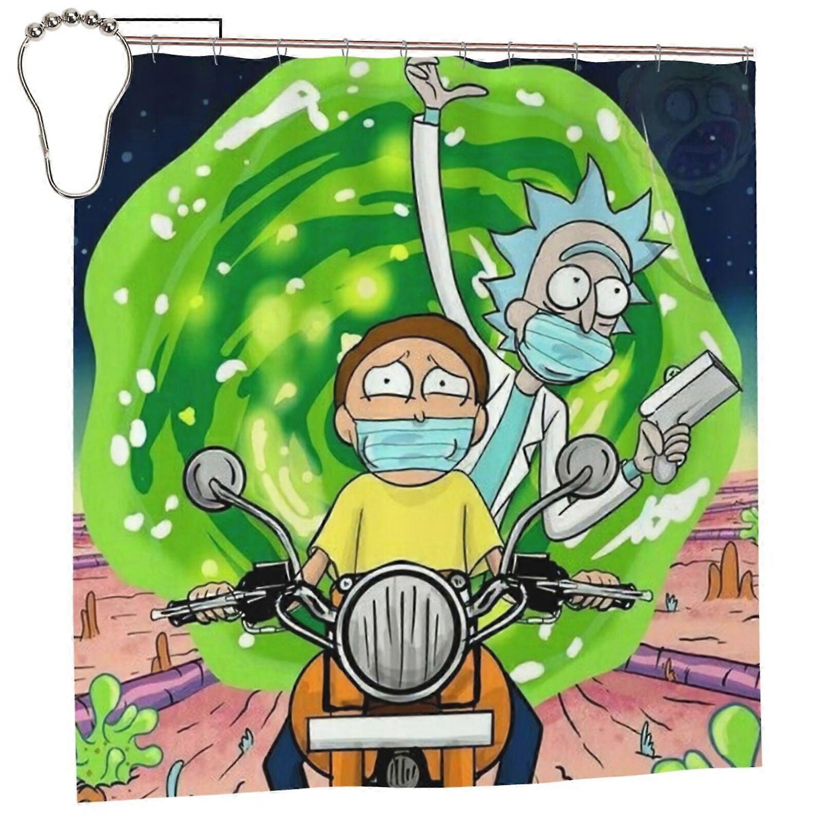 Rick & Morty Shower Curtain - 60x72 Blackout, Waterproof, Mildew Resistant, Privacy Lining, Patchwork Art Print, One Size