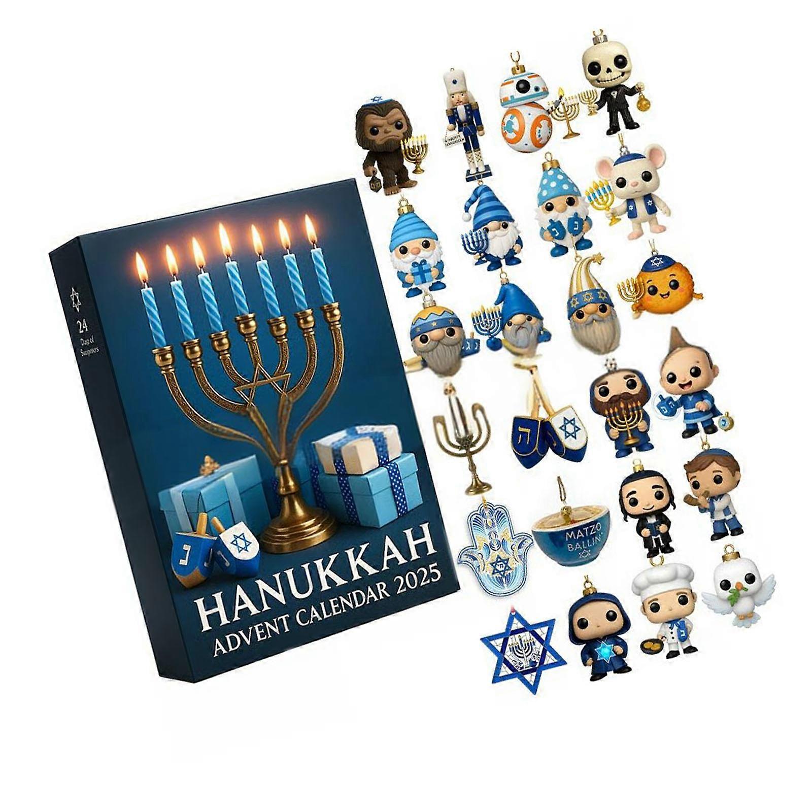 24 Day Hanukkah Advent Calendar With Acrylic Ornament For Christmas Tree Menorah Shelf Display Festival Celebration Multicolor