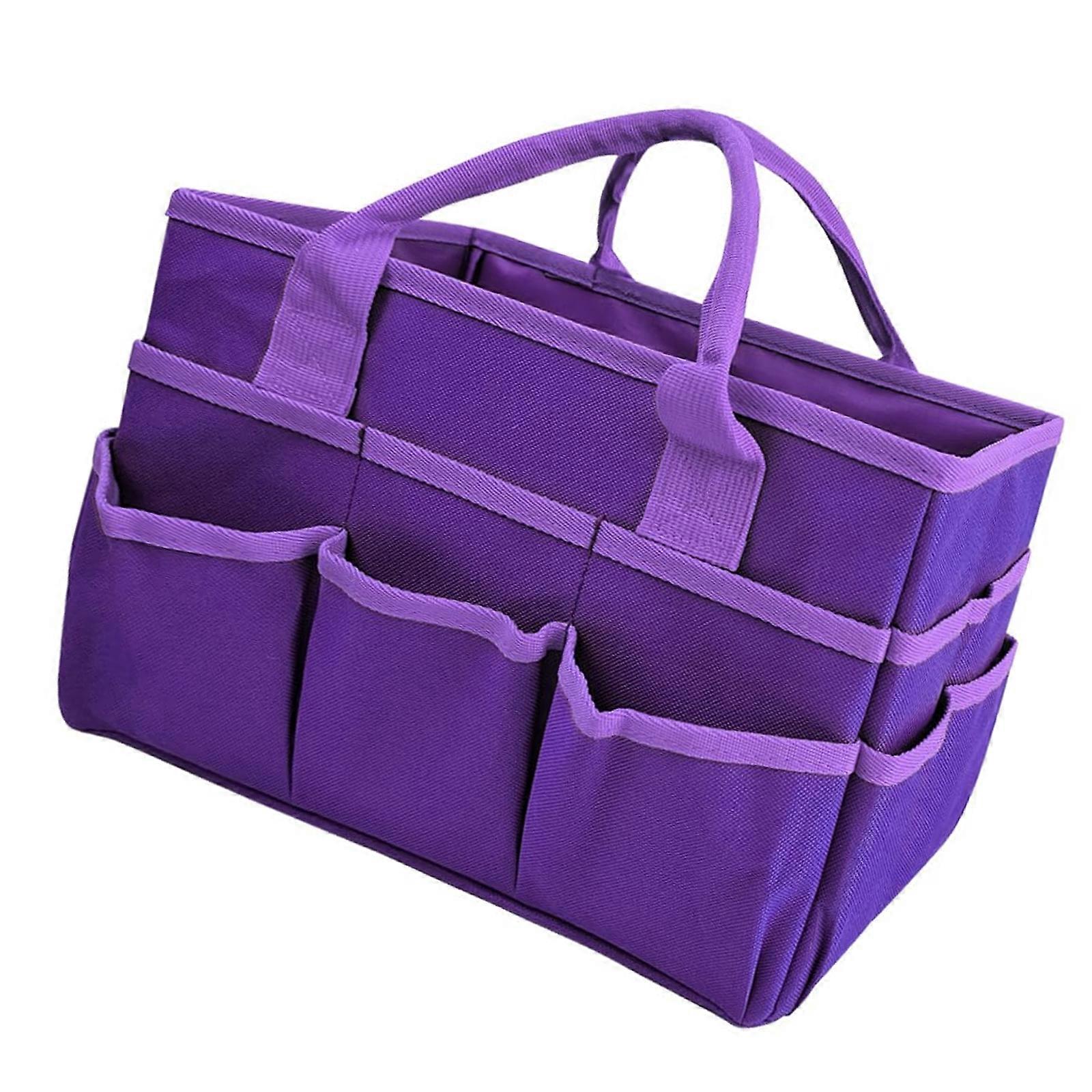 Large Capacity Teacher Storage Bag With Multiple Pockets For Stationery Books Folders Quarter mile Handles Portable Garden Tool Container  Purple