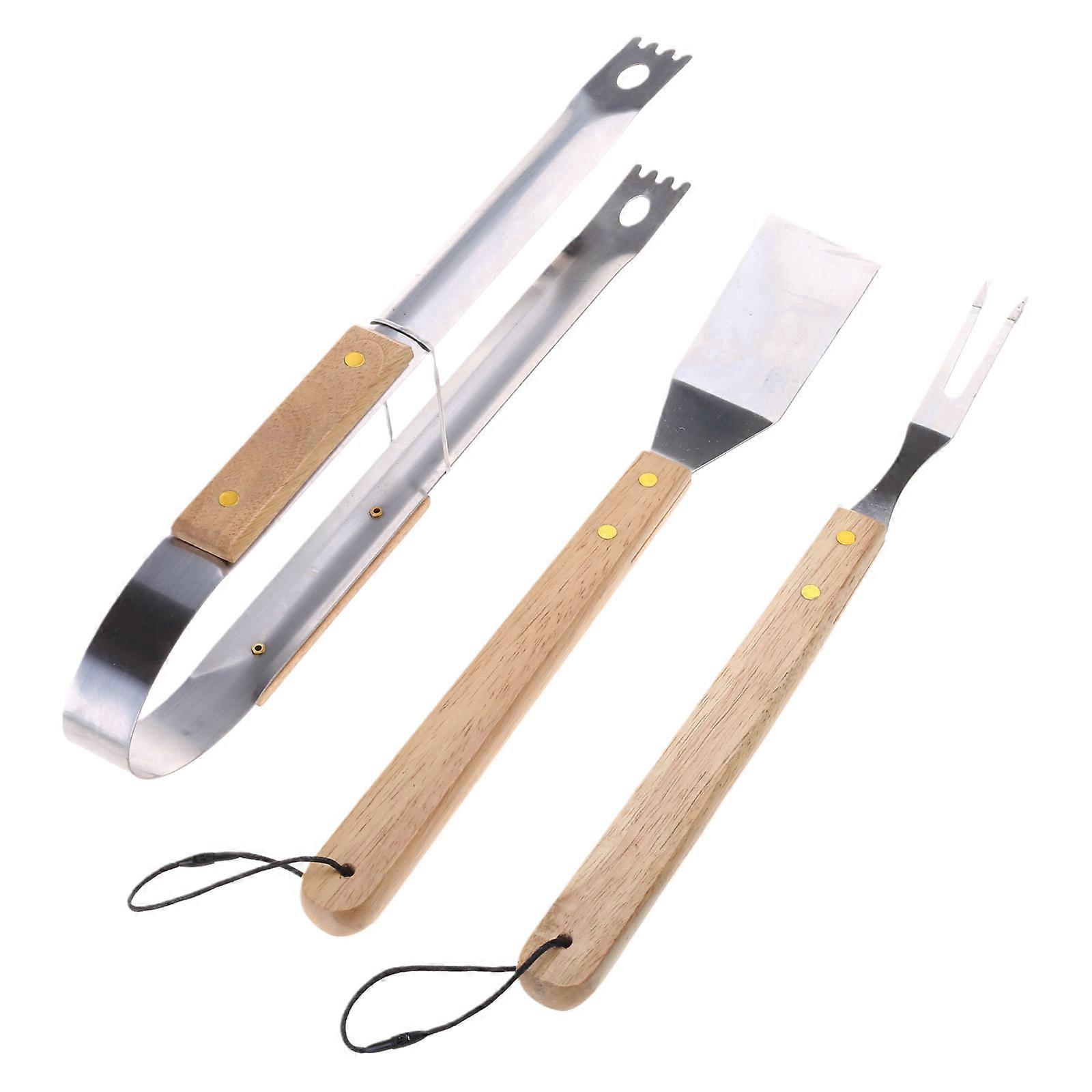 BBQ Tool Set Grilling Tool Spatulas, Fork, Tongs Grills Utensils with Wooden Handle NonSlip Grilling Accessories Multicolor