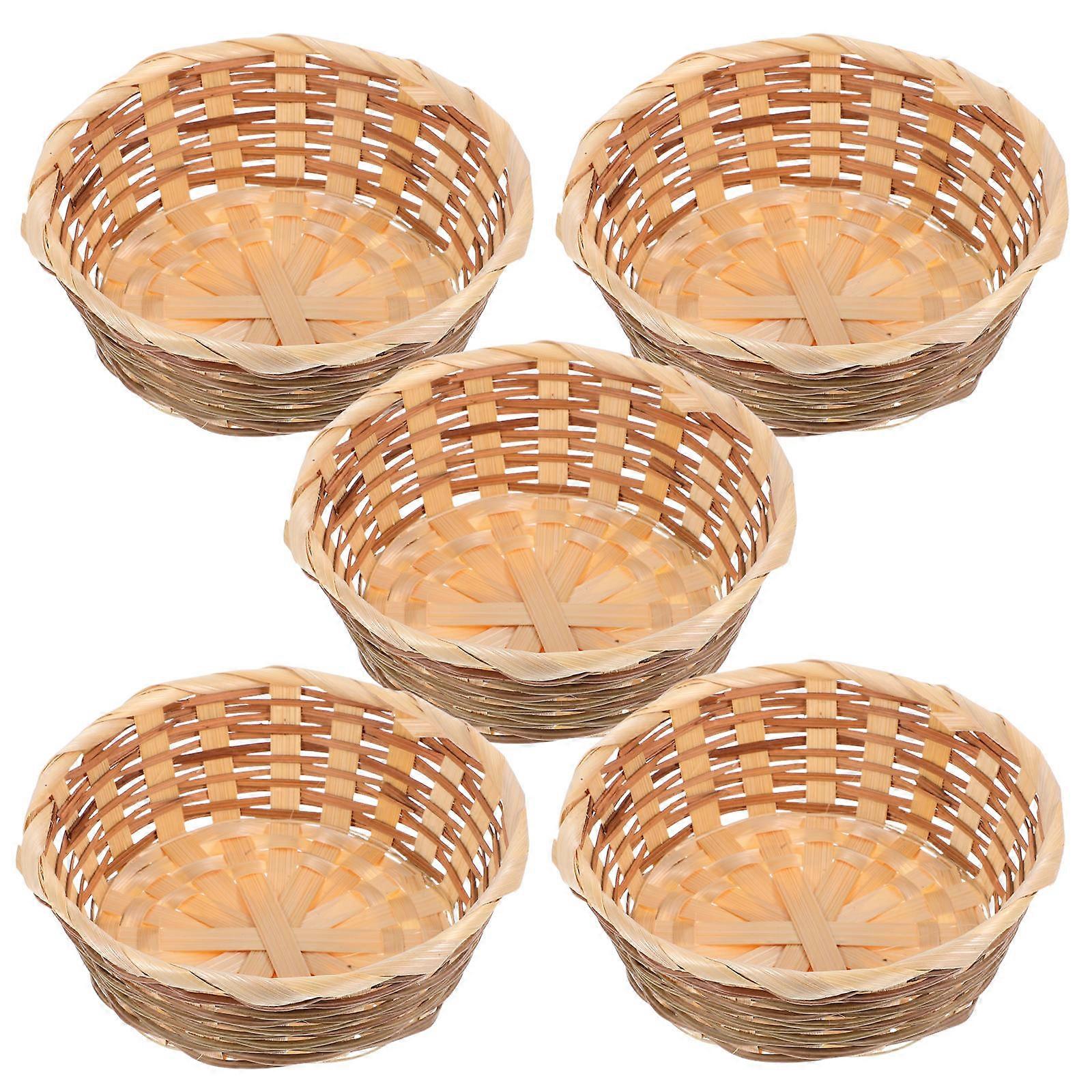 5pcs Bamboo Basket Desktop Dried Fruit Bread Basket Weaving Storage Baskets