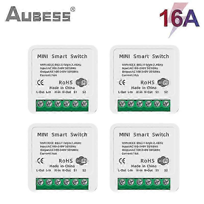 AUBESS 16A Tuya WiFi Mini DIY Smart Switch 2 Way Control Smart Home Automation