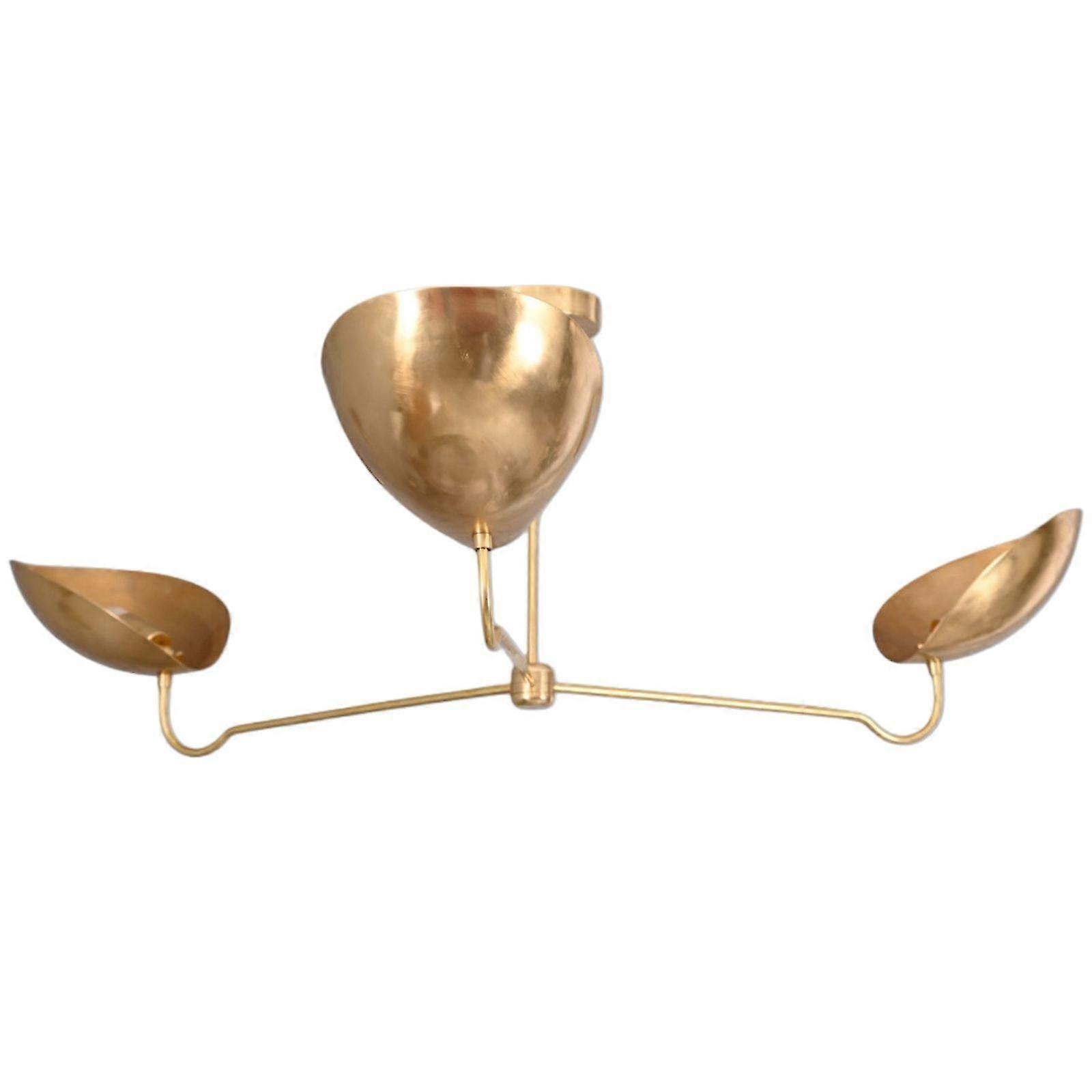 3-Light Raw Brass Pendant With Curved Shades – Adds Vintage Charm