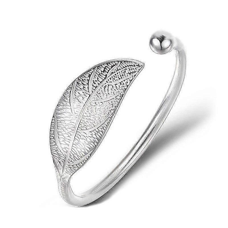 Silver bracelet with leaf, adjustable irregular bracelet