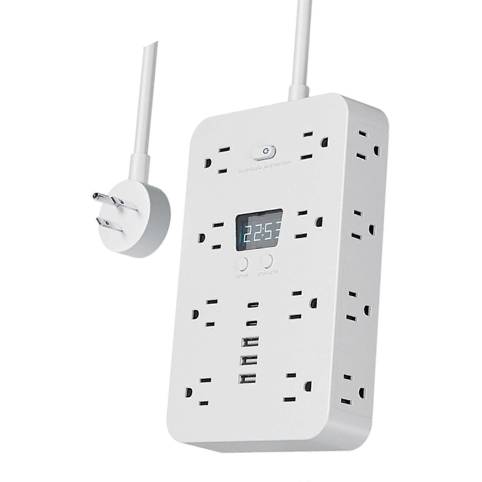 Quick Charging Multi Device Power Strips 16 Outlets 3 USB 2 Type C Port Double Side Outlets for Electronics Devices  White