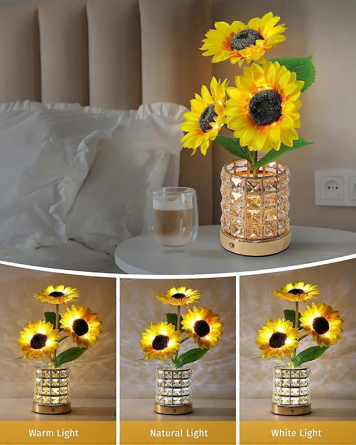 Large Sunflower LED Flower Lamp with Touch Control Dimming, 3Color USBC Rechargeable Light