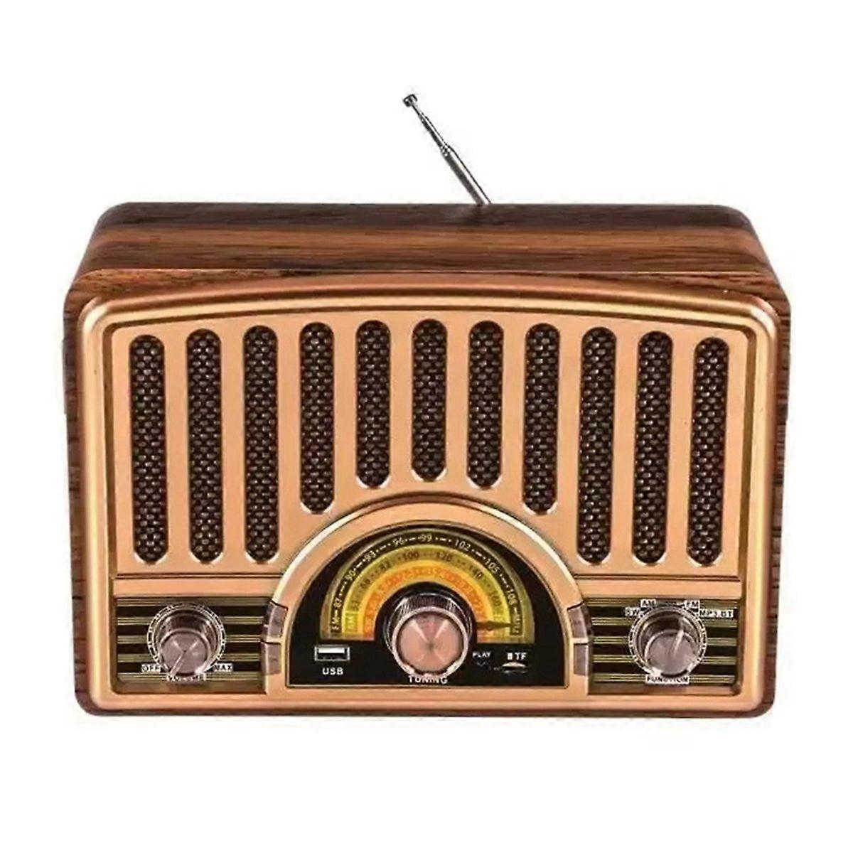 R-1928BT Multi-Band Radio with MP3 Bluetooth Speaker, Rechargeable Battery,Lamp for Home & Desktop Khaki Yellow EU Plug