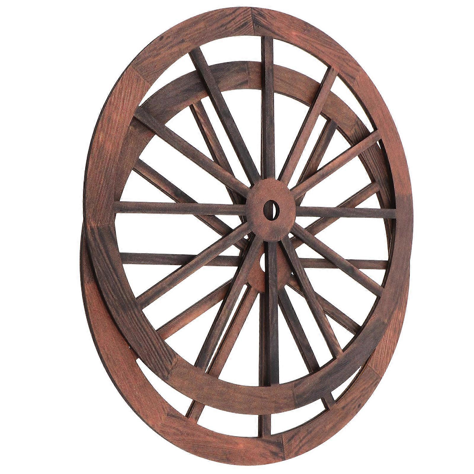 Light Brown Rustic Cartwheel Wagon Wood Decor for Bar 2Pcs Set