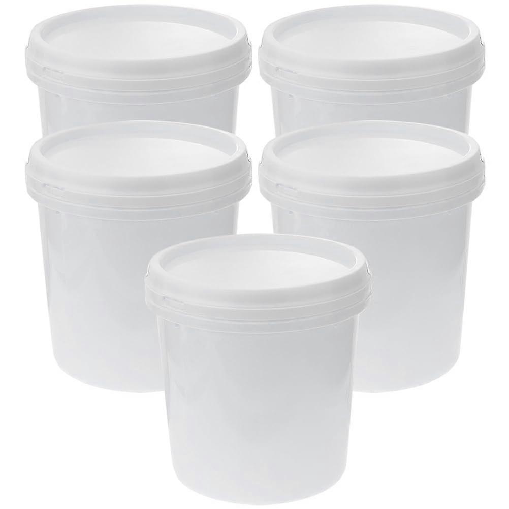 5PCS 1L White Plastic Buckets with Lids, Food Grade Stackable Storage for Kitchen, Ranch, Outdoor Use