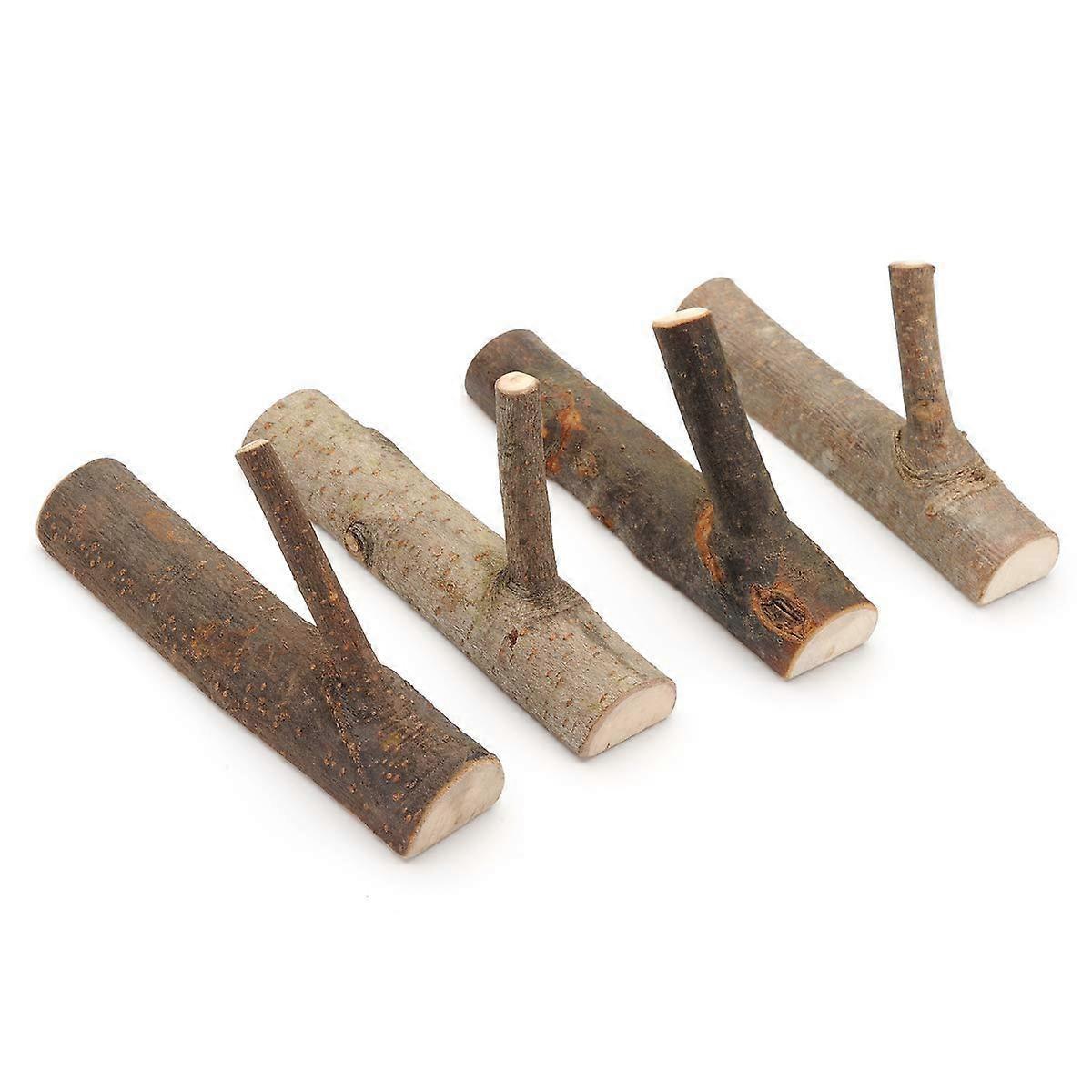 Pack of 4 Rustic Wooden Wall Hooks Tree Branch Design Strong Adhesive Hold for Coats and Keys