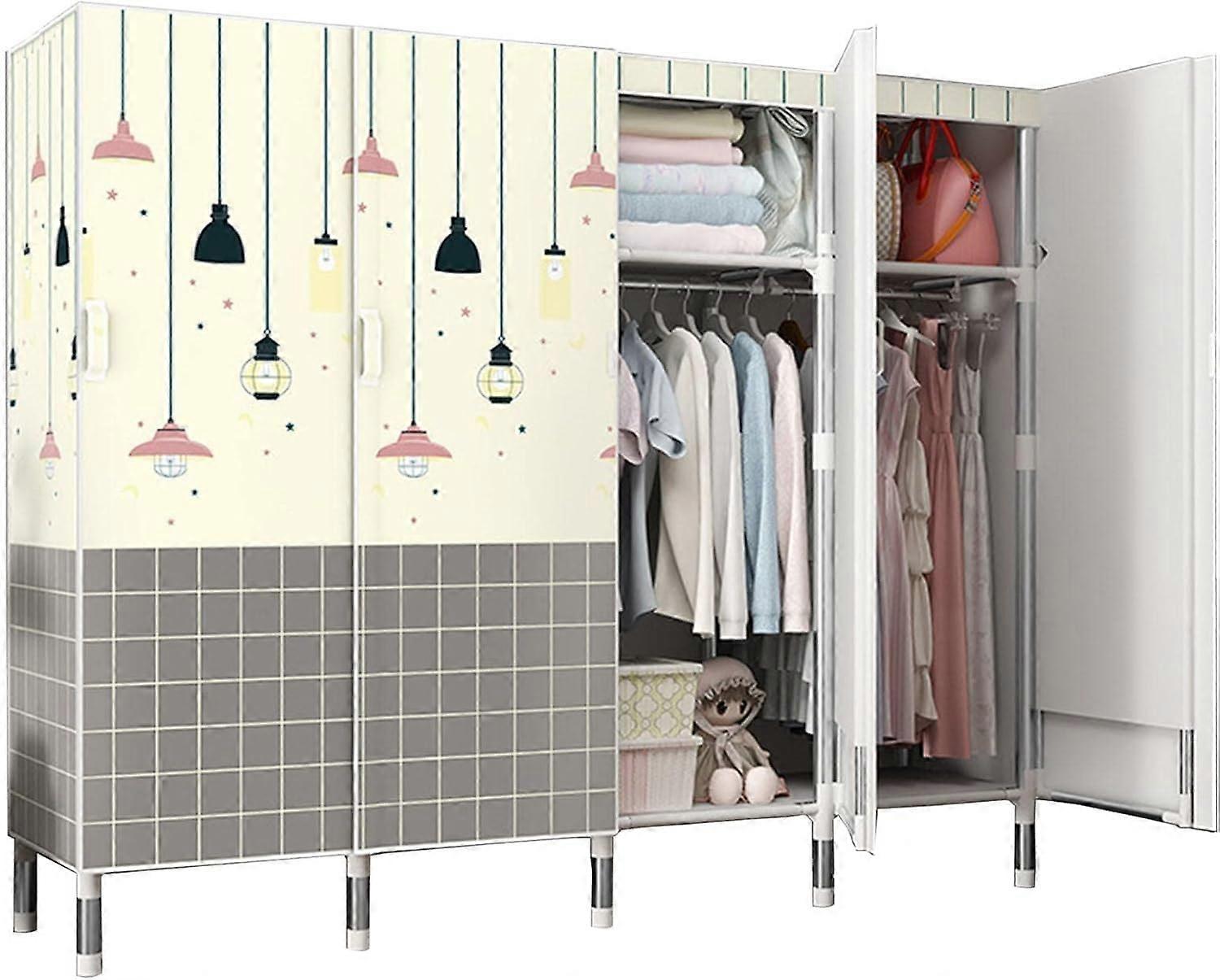 Portable Wardrobe Fabric Closet Organizer with Shelves and Hanging Rail, Canvas Storage 165x50x172cm